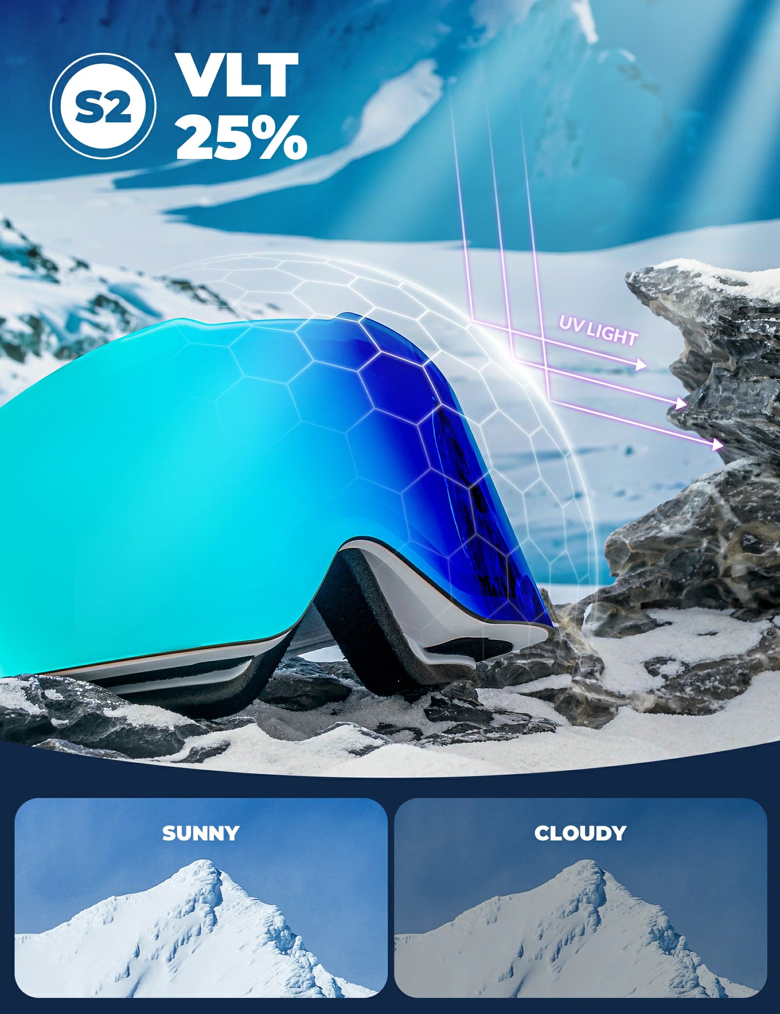 frameless ski goggles with uv400 anti-fog protection#Strap color_White