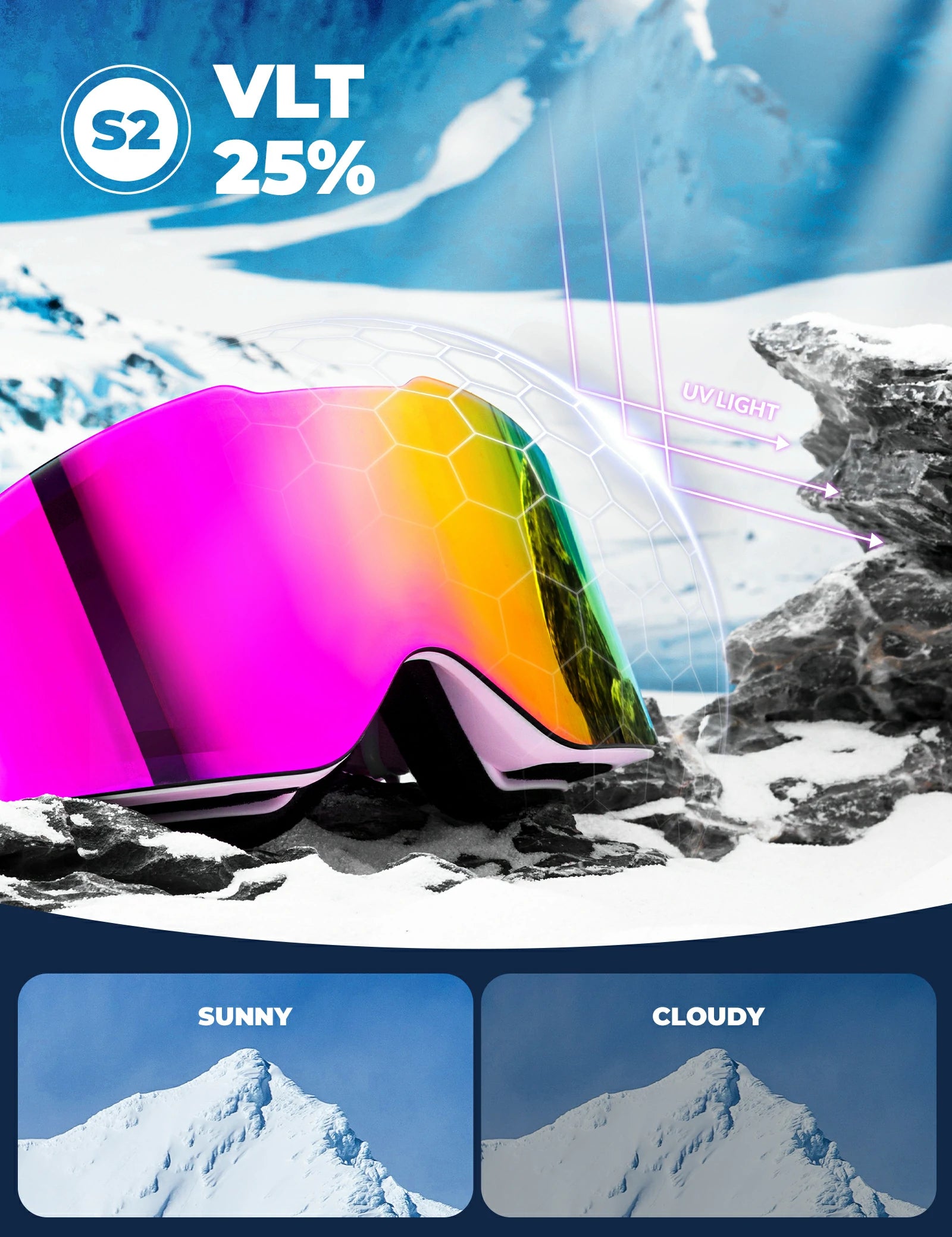 frameless ski goggles with uv400 anti-fog protection#Strap color_Pink