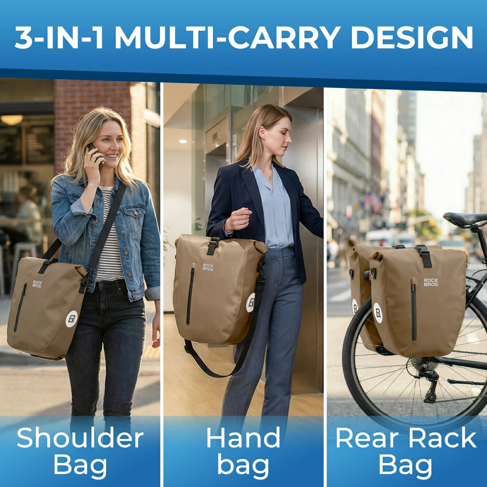 Fully waterproof bike pannier bag 20L in black#Color_Full-Reflective