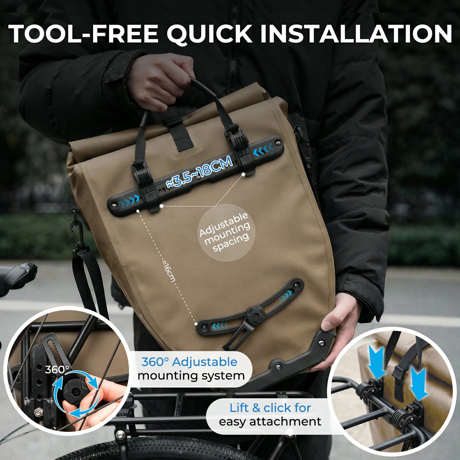 Fully waterproof bike pannier bag 20L in black#Color_Full-Reflective