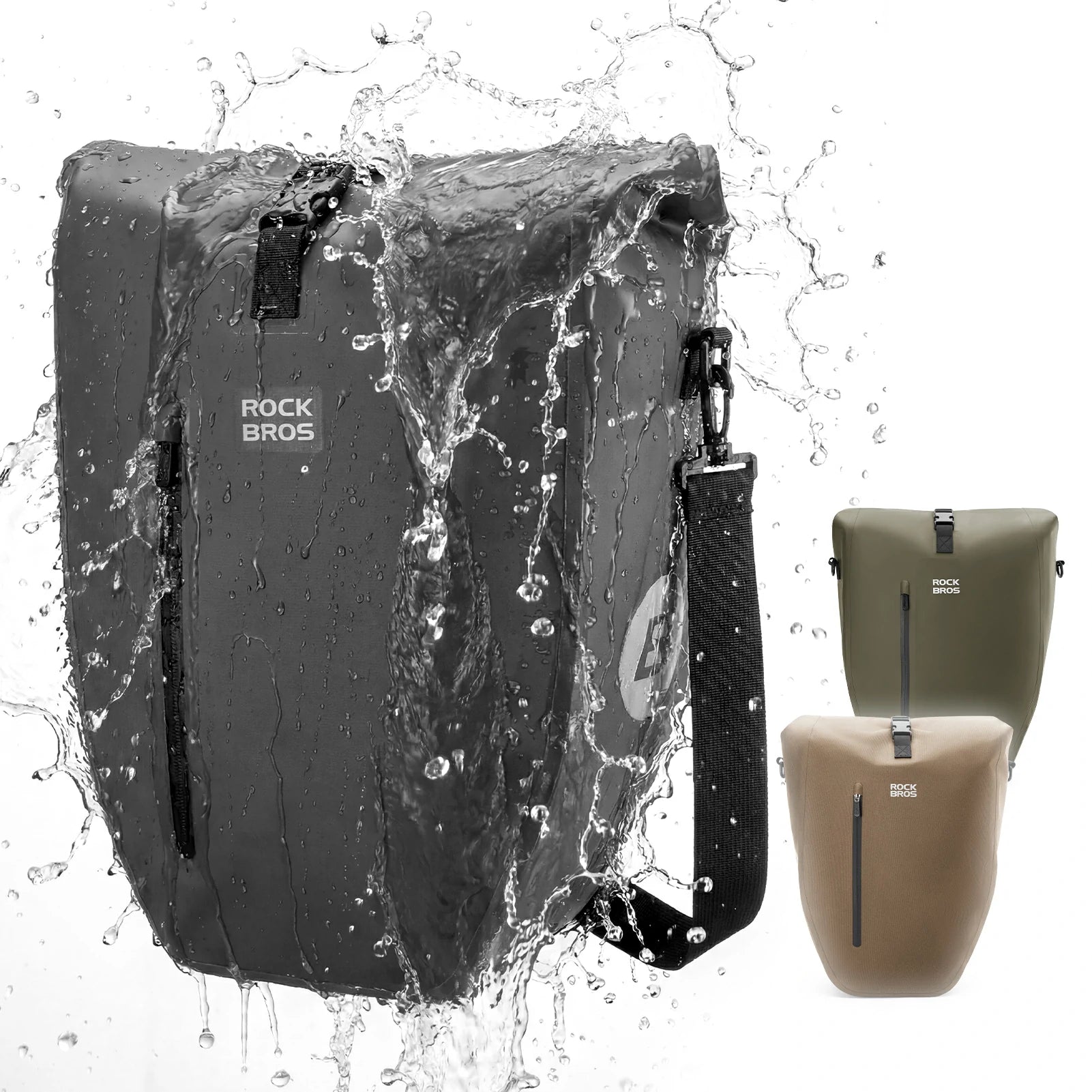 Fully waterproof bike pannier bag 20L in black#Color_black