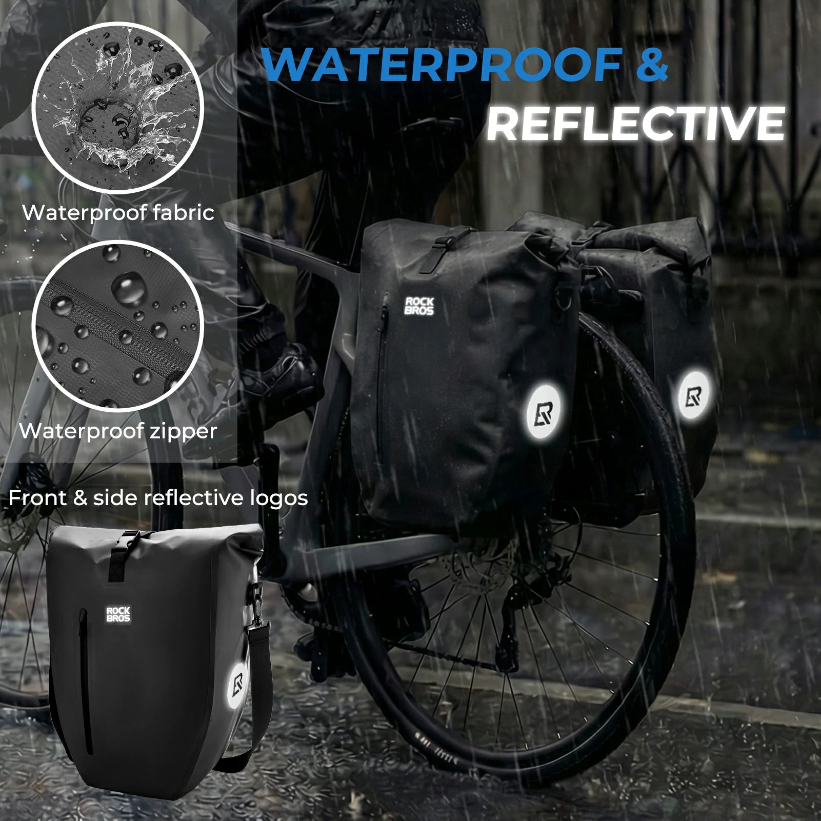 Fully waterproof bike pannier bag 20L in black#Color_black
