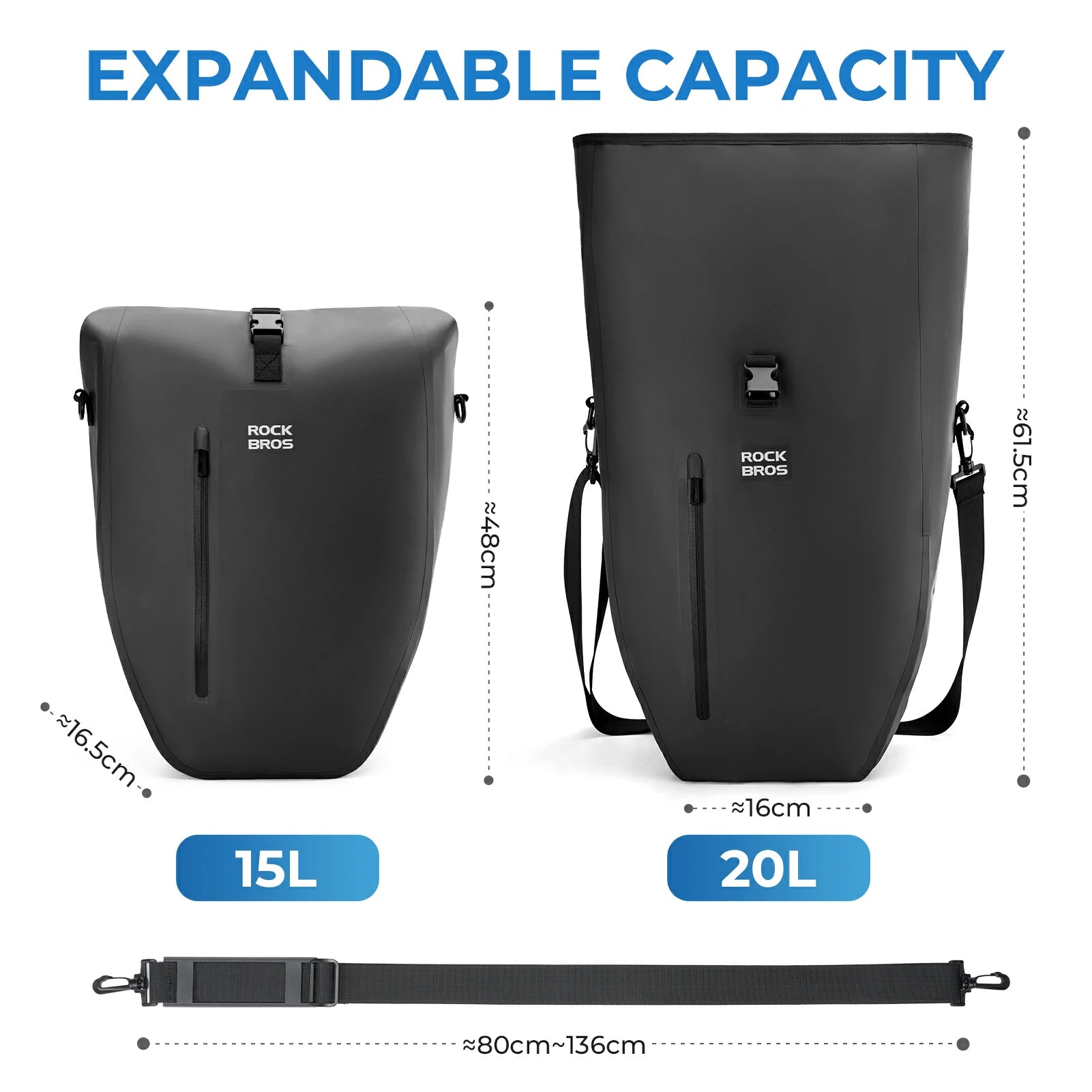 Fully waterproof bike pannier bag 20L in black#Color_black*2