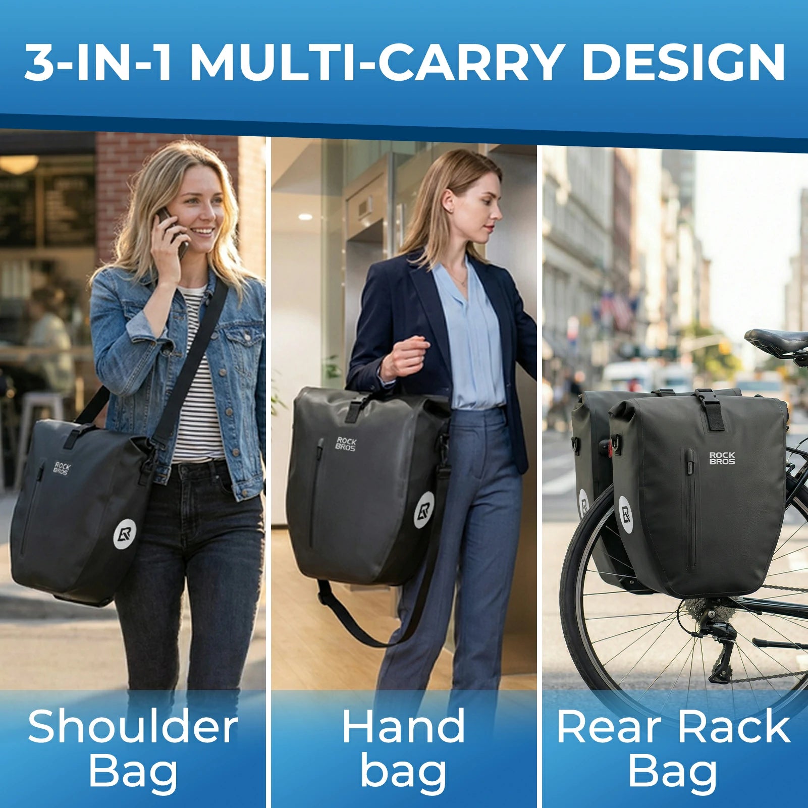 Fully waterproof bike pannier bag 20L in black#Color_black*2