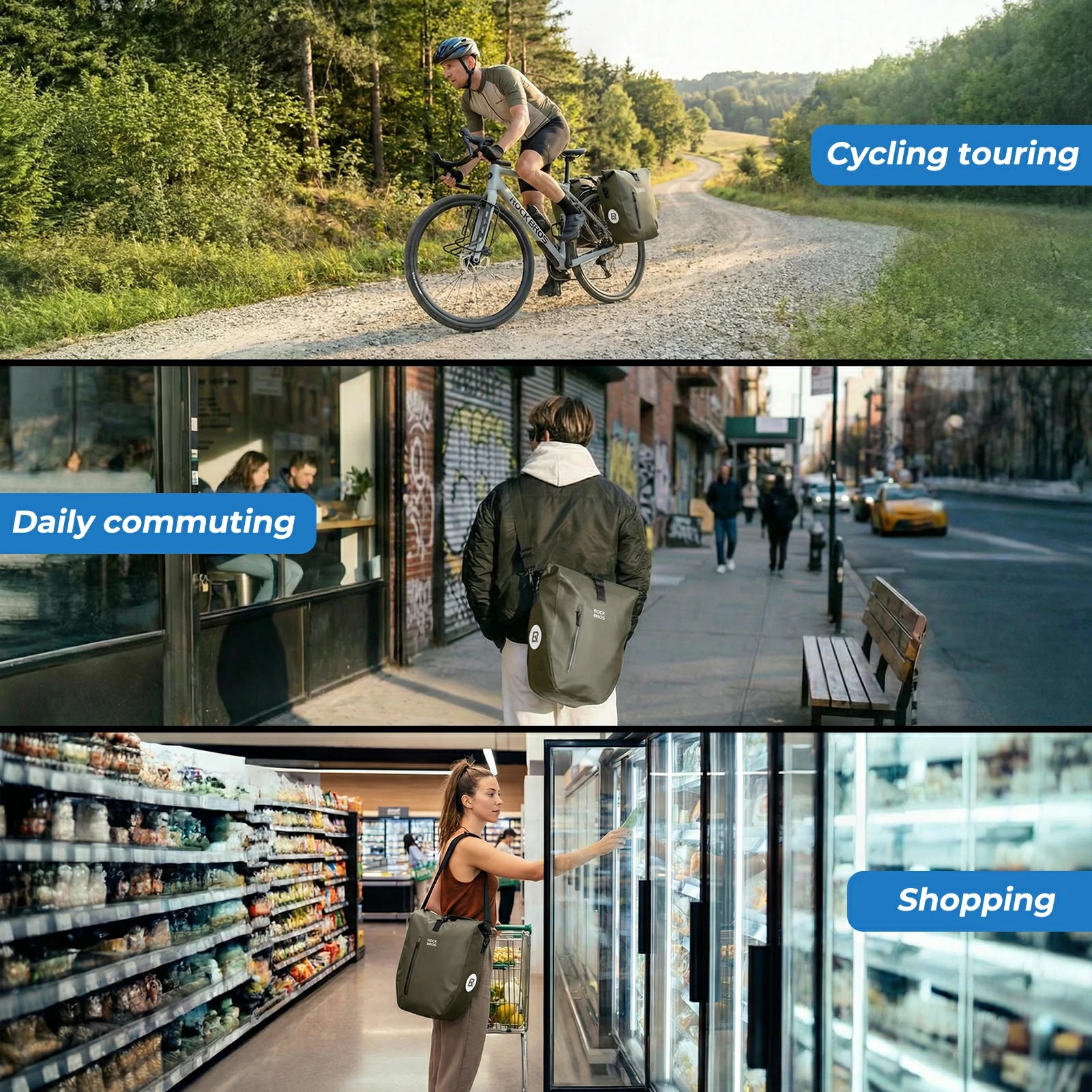 Fully waterproof bike pannier bag 20L in black#Color_Dark Green