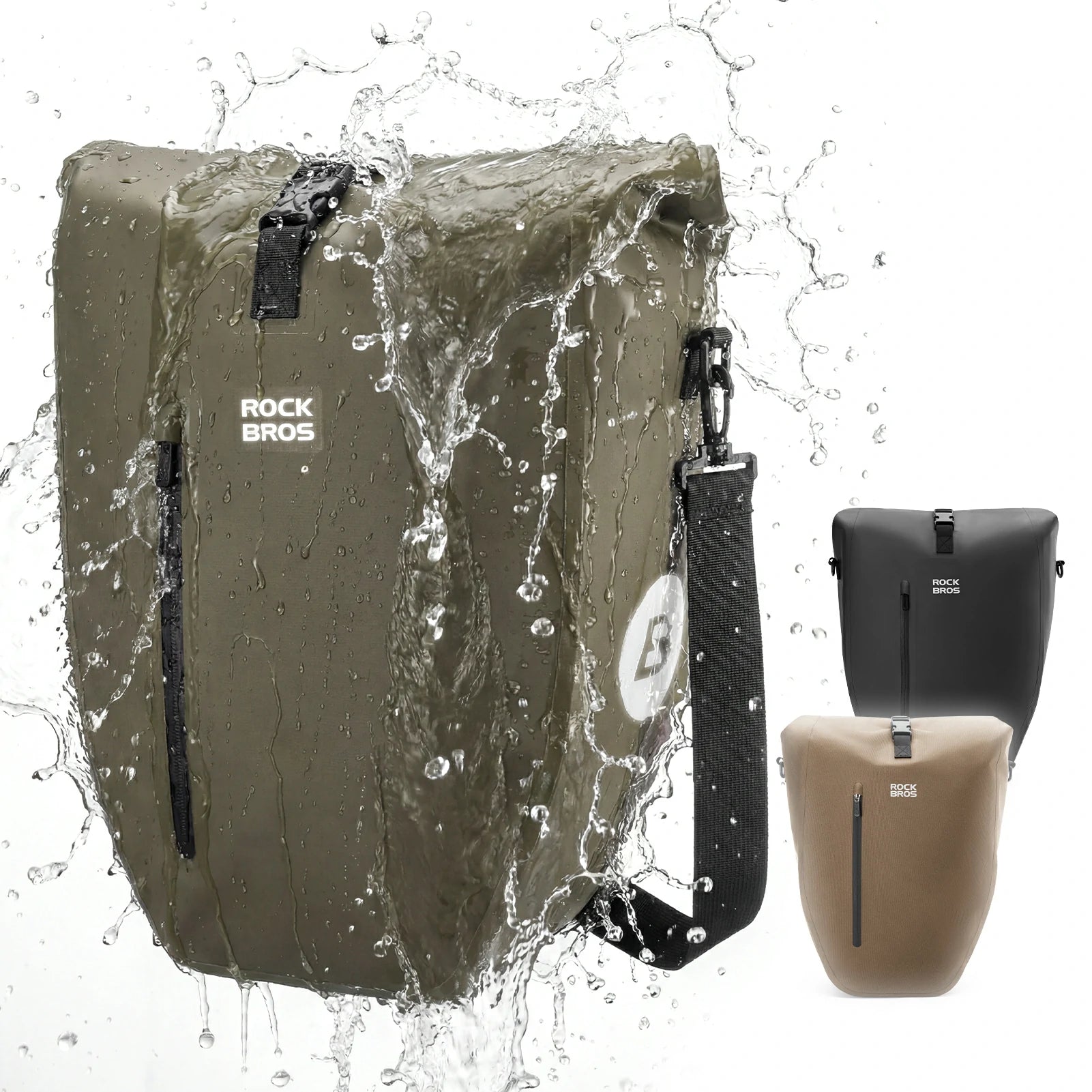 Fully waterproof bike pannier bag 20L in black#Color_Dark Green