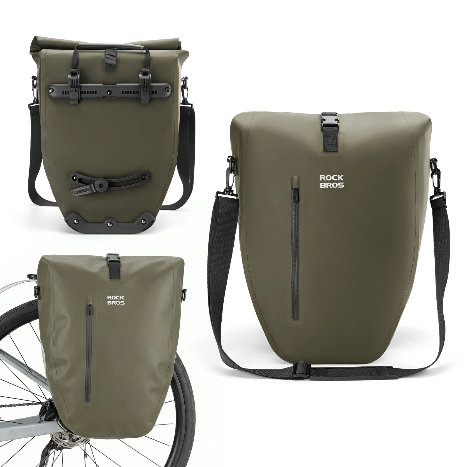 Fully waterproof bike pannier bag 20L in black#Color_Dark Green