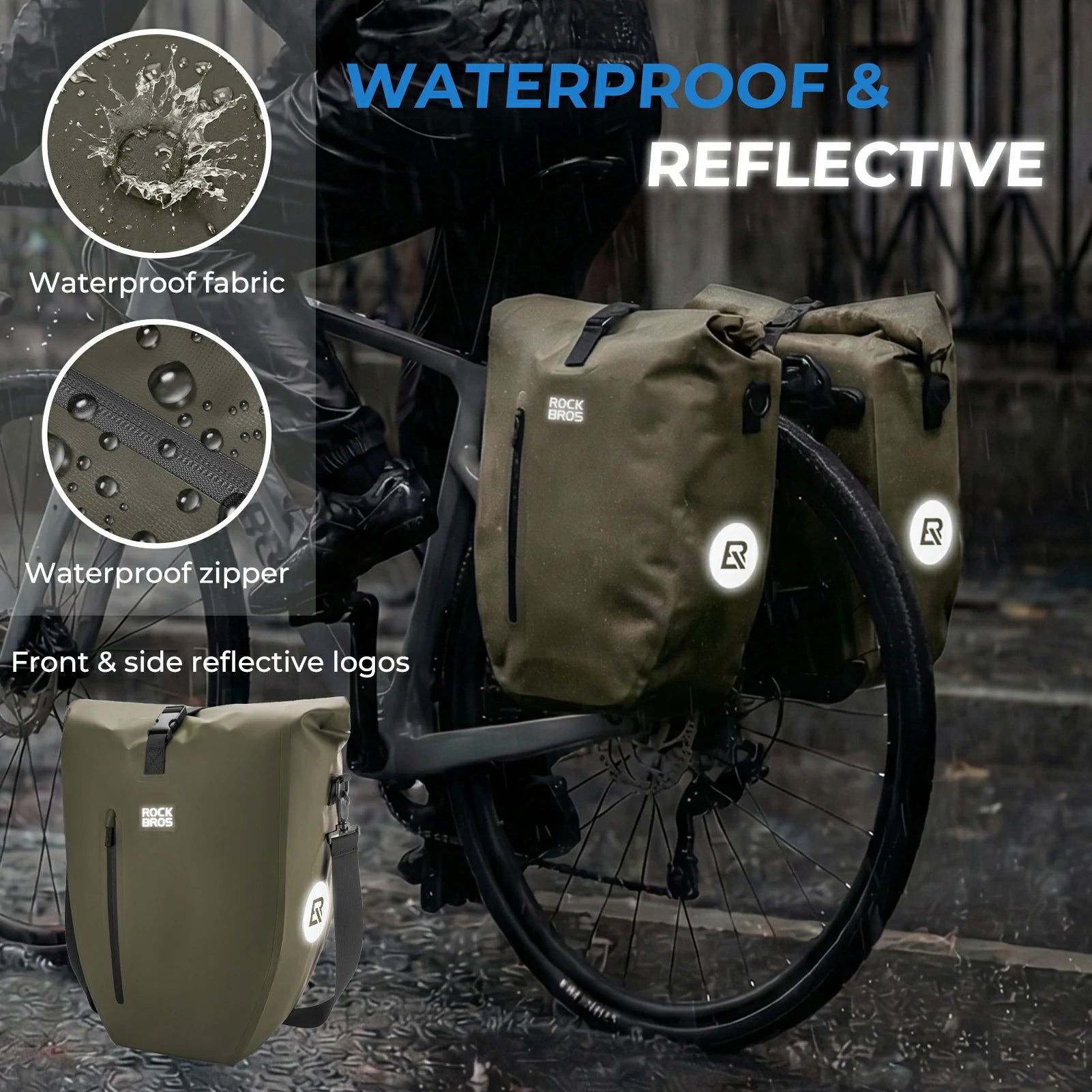 Fully waterproof bike pannier bag 20L in black#Color_Dark Green