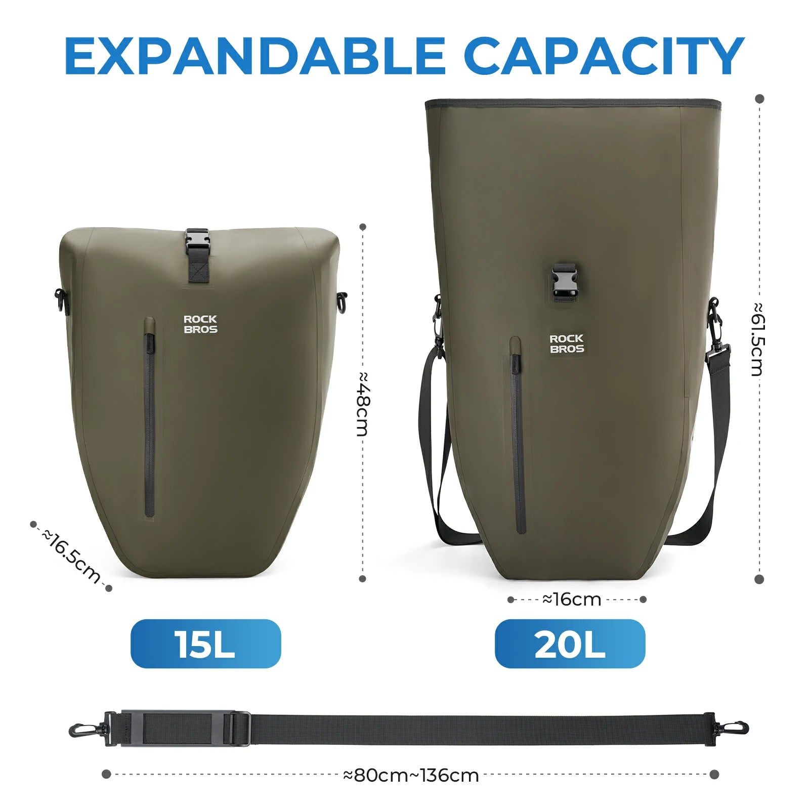 Fully waterproof bike pannier bag 20L in black#Color_Dark Green*2