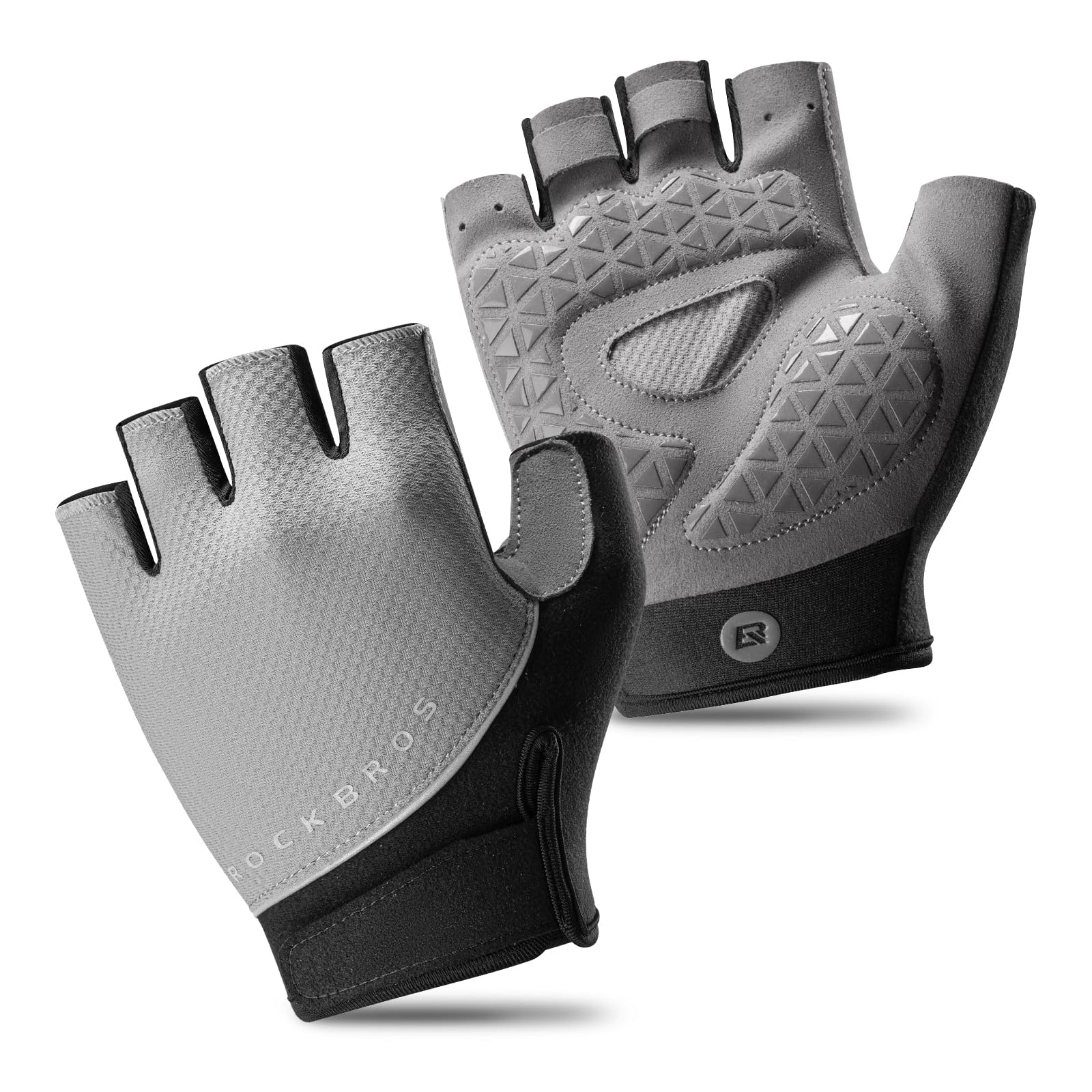 Gel padded half-finger cycling gloves front view#Color_Gray