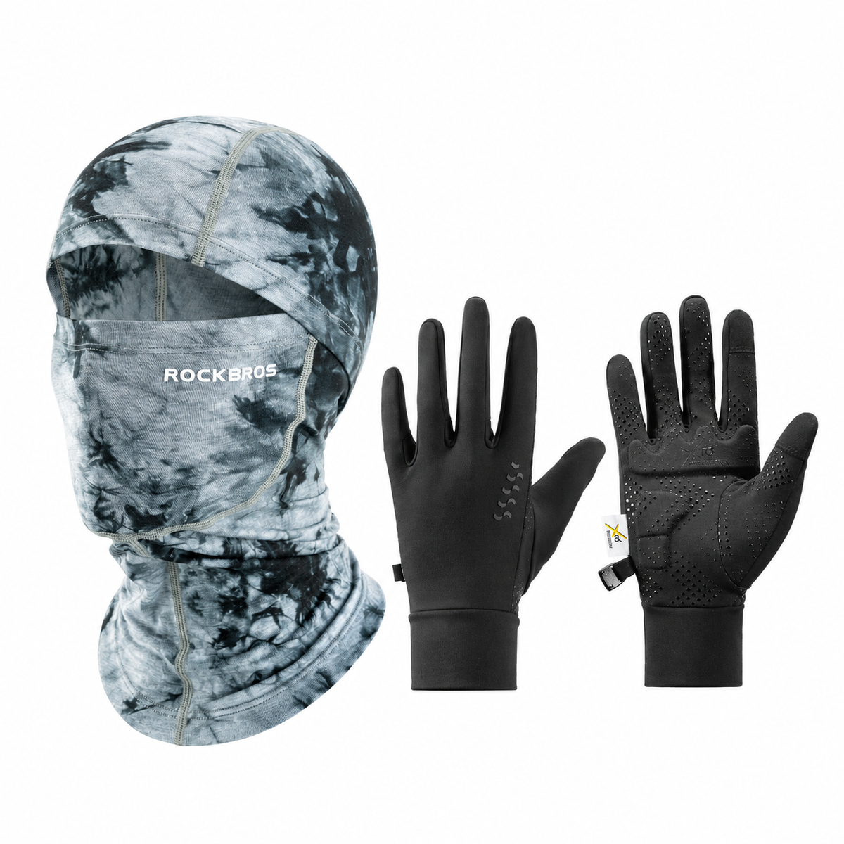 Winter cycling set with Gray balaclava and black ThermoGrip gloves#Color_Gray