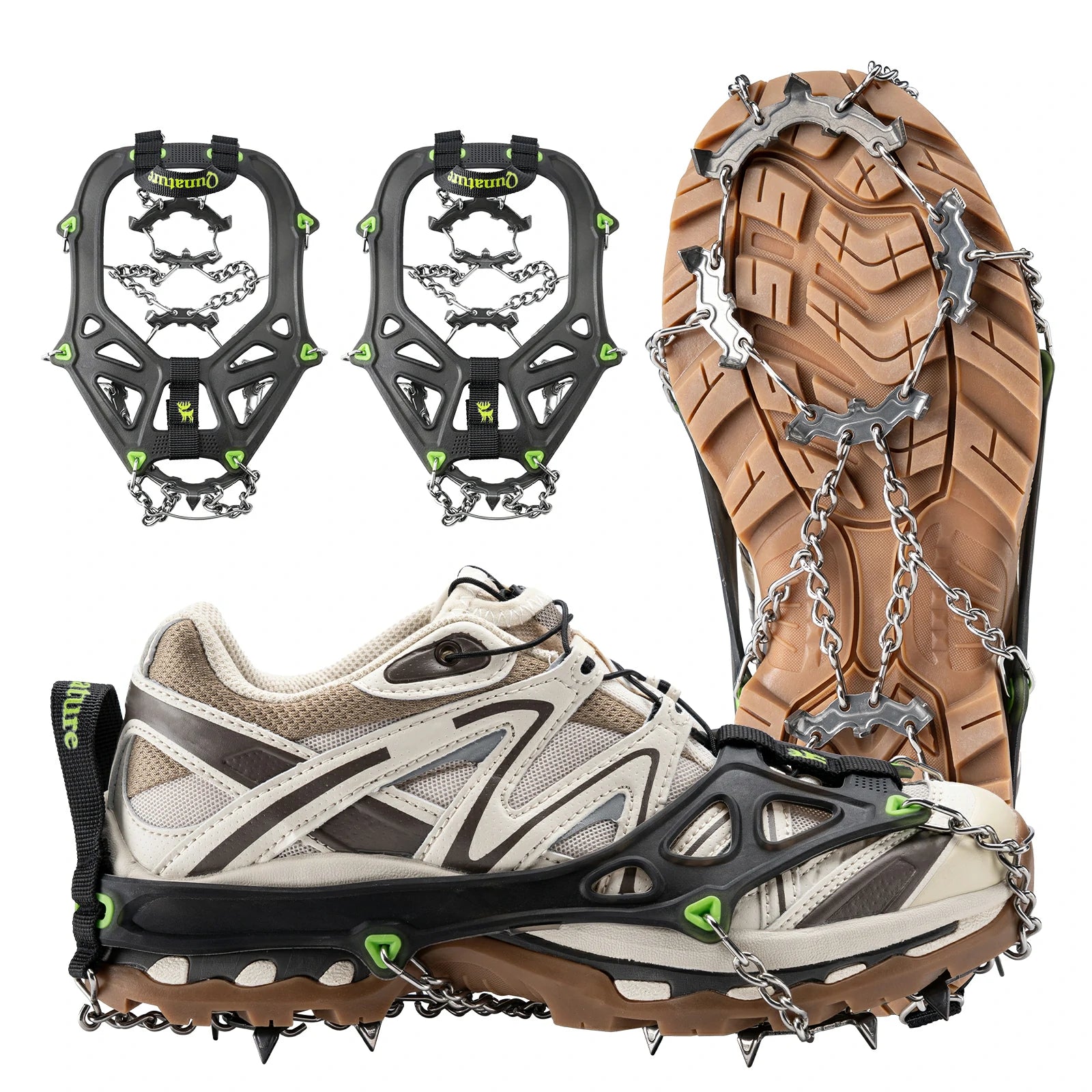 ice traction cleats with 22 stainless steel spikes for secure grip on snow and ice