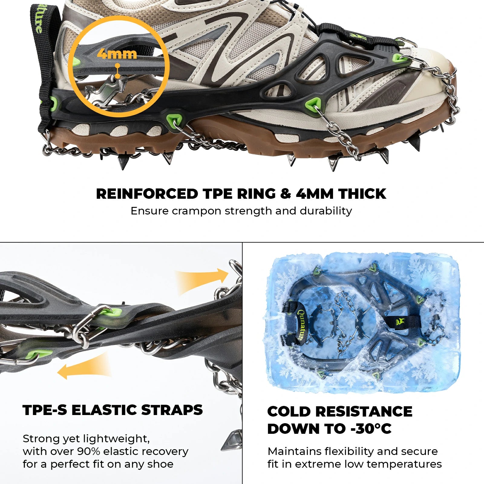 ice traction cleats with 22 stainless steel spikes for secure grip on snow and ice