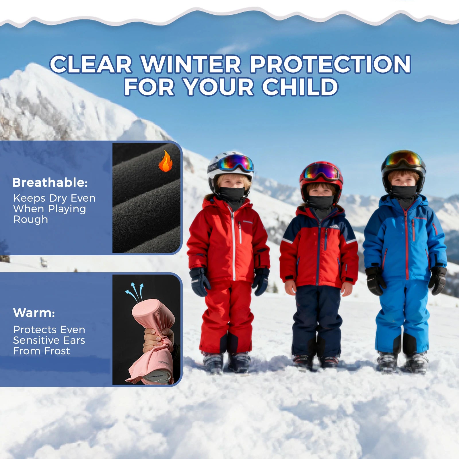 Kids thermal windproof balaclava for winter skiing and cycling