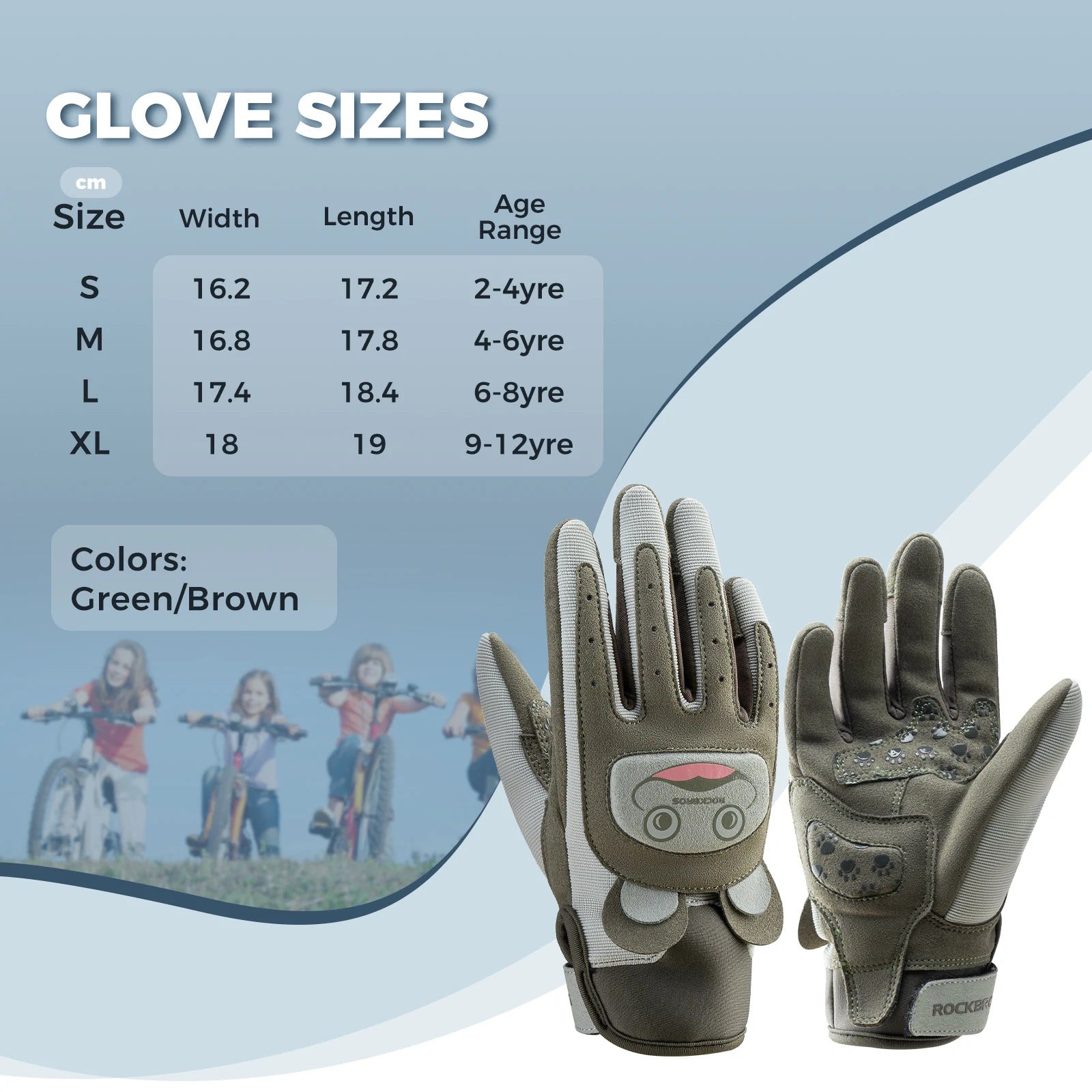 Kids winter full finger bike gloves in green, designed for children #Color_Dark Green