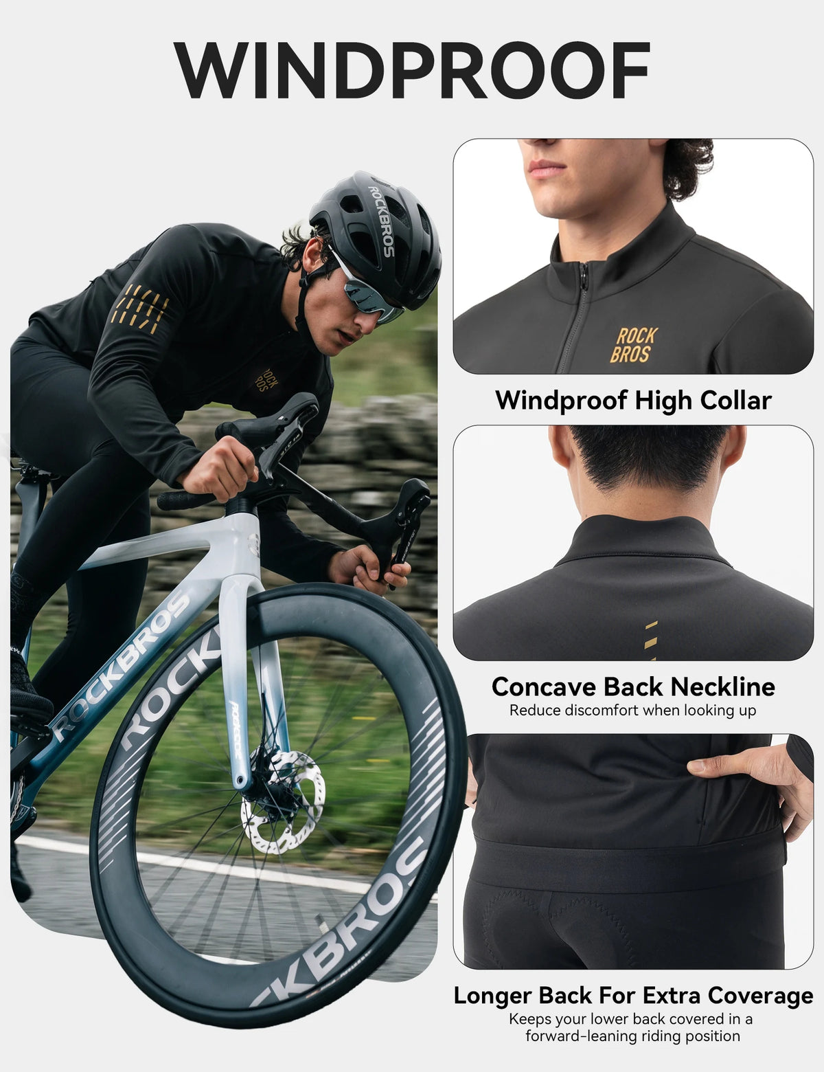 Lightweight fleece cycling jacket collar detail