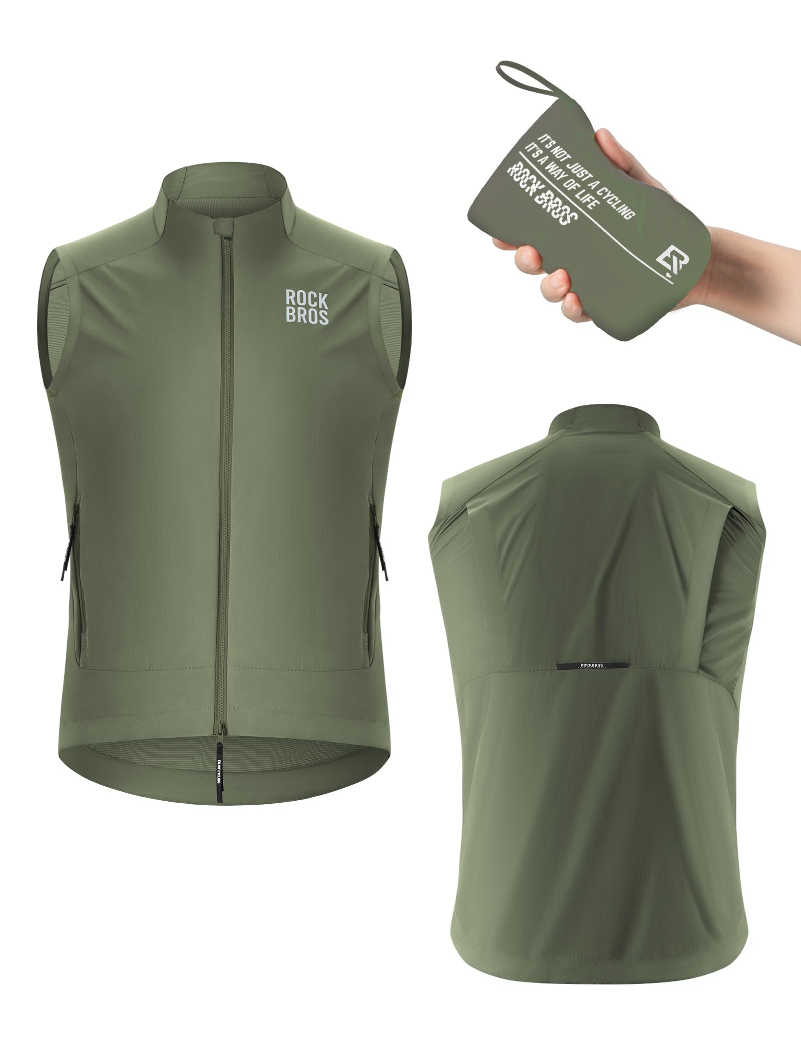 ROCKBROS windproof cycling gilet front view#Color_Olive green