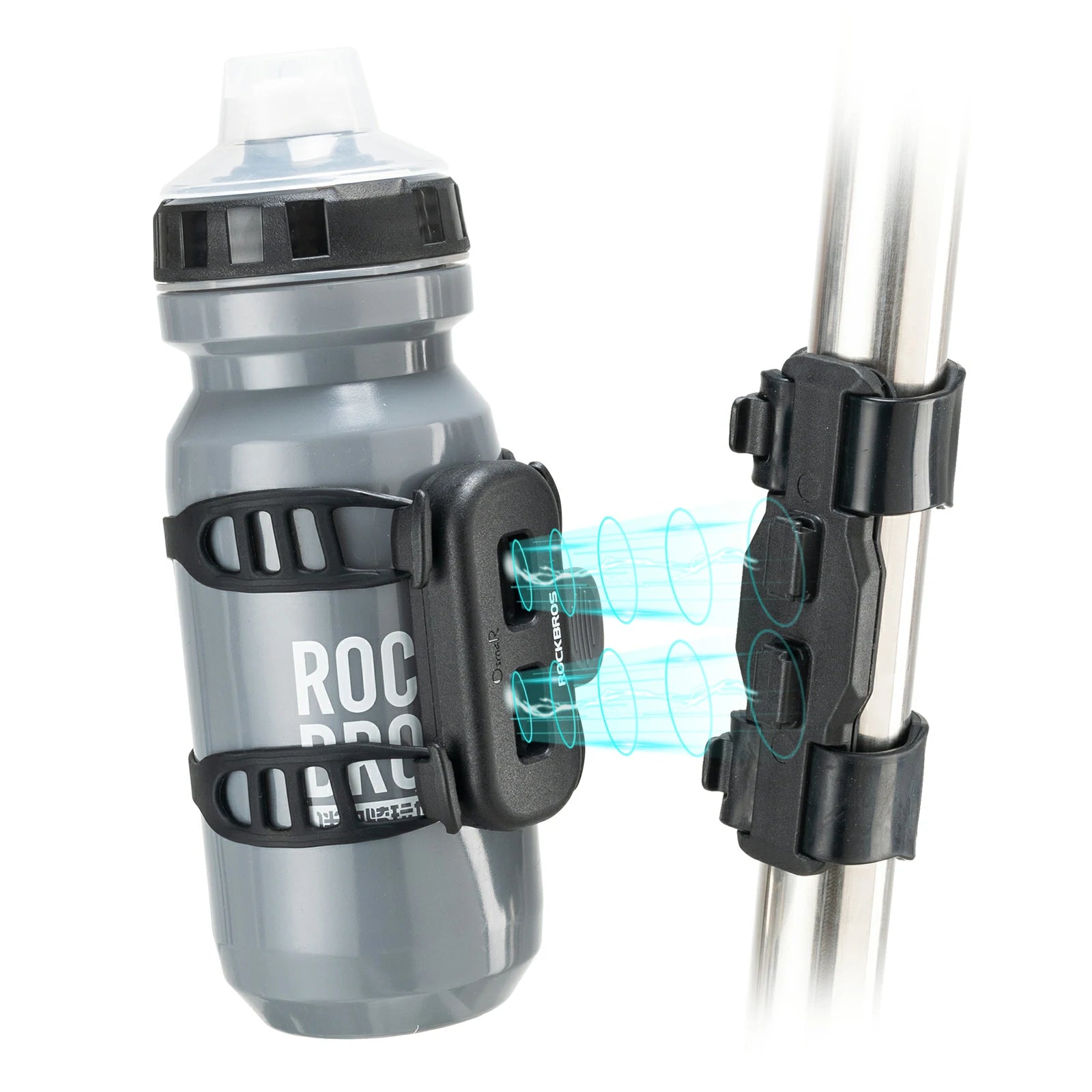 ROCKBROS magnetic strap-type bike water bottle cage, offering secure and quick access with an innovative magnetic attachment system.