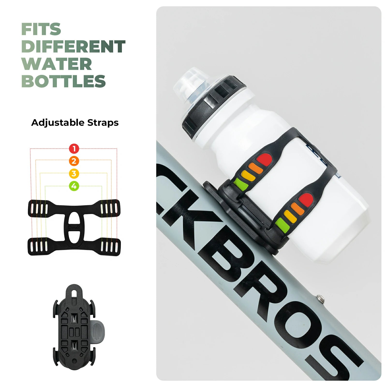 ROCKBROS magnetic strap-type bike water bottle cage, offering secure and quick access with an innovative magnetic attachment system.