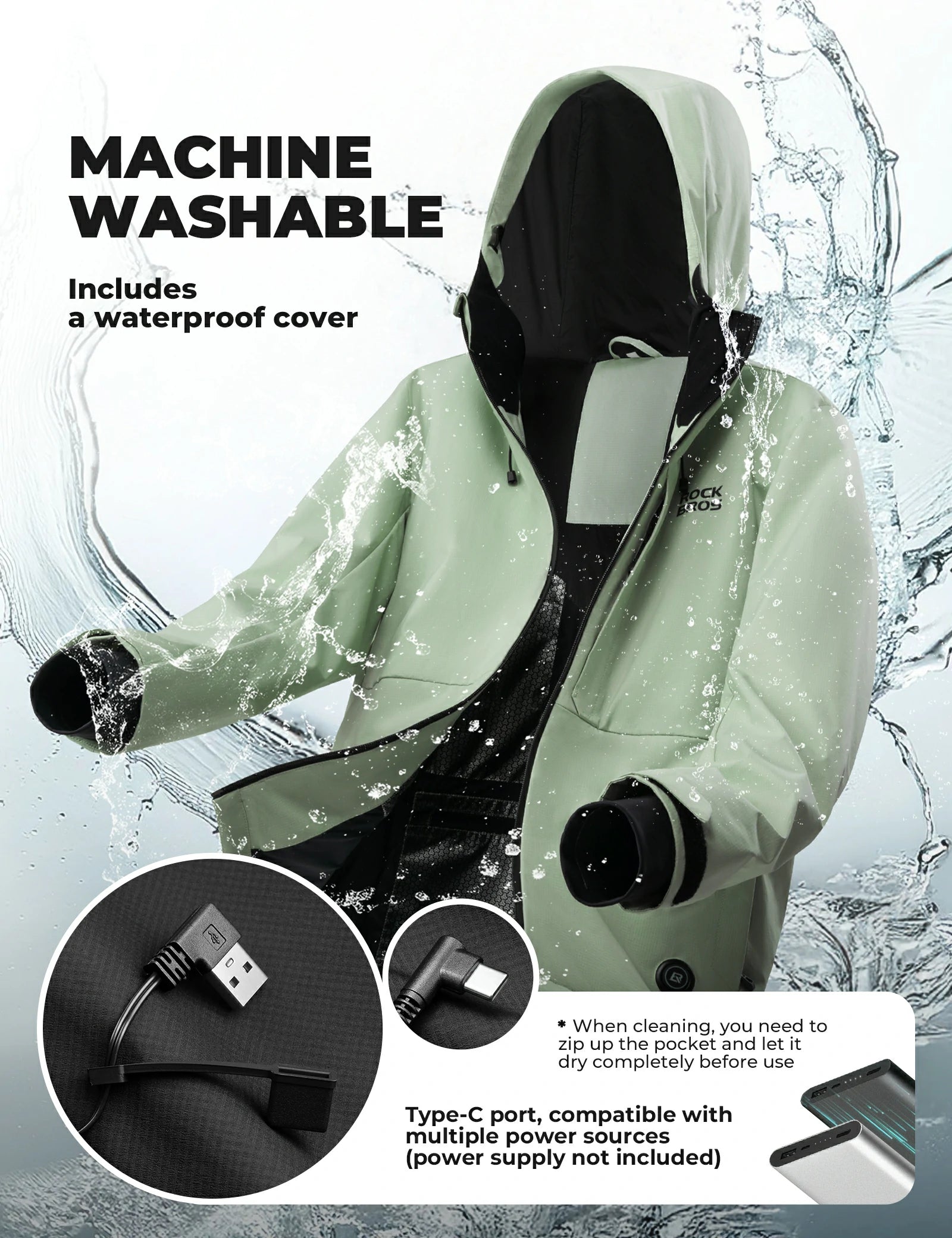 Windproof graphene cycling jacket for men with adjustable heating settings