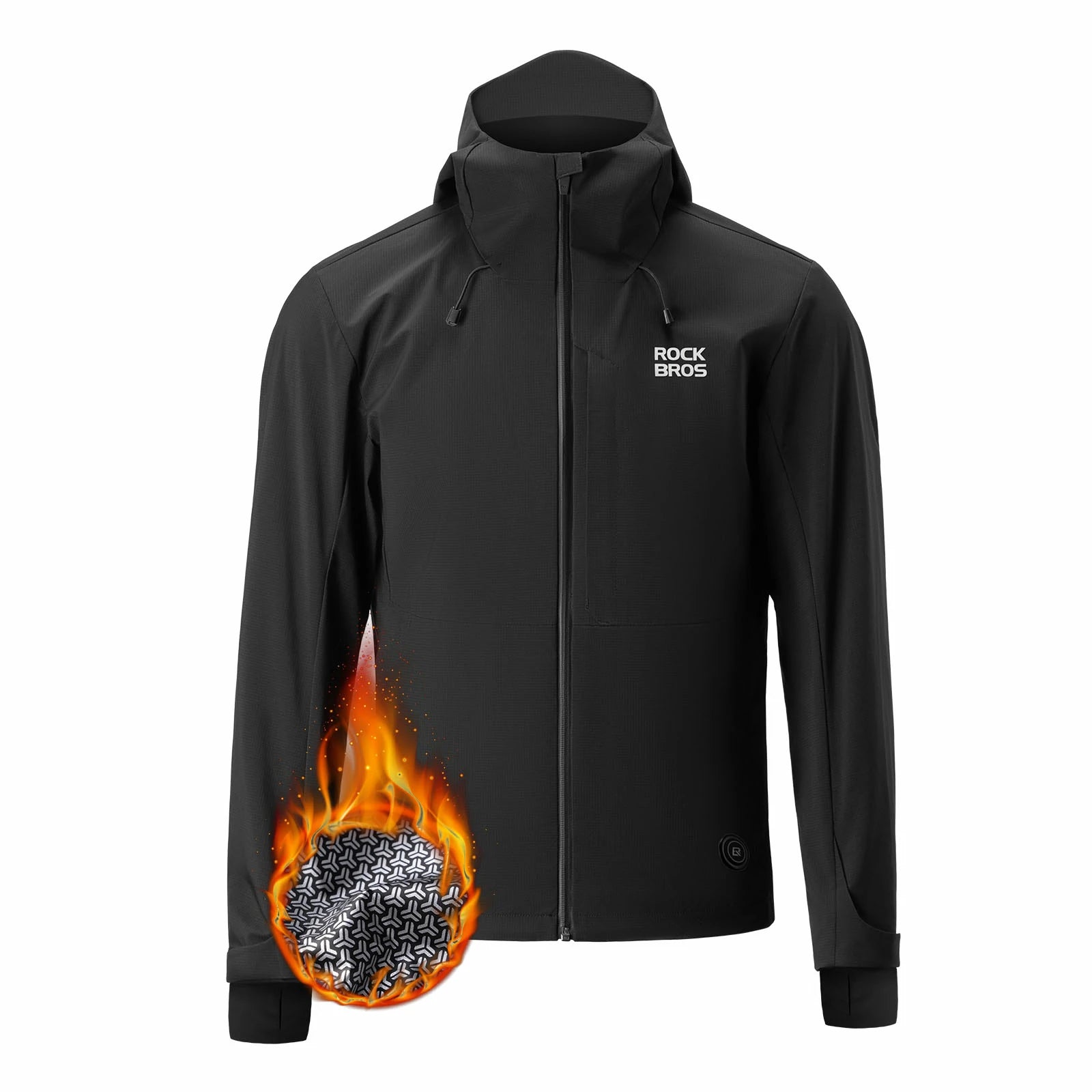 Windproof graphene cycling jacket for men with adjustable heating settings#Color_Black