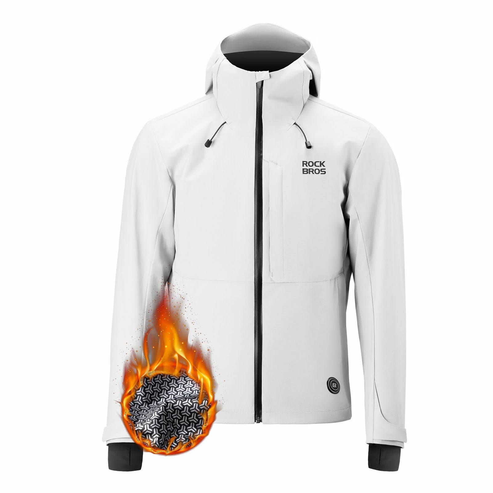 Windproof graphene cycling jacket for men with adjustable heating settings#Color_White