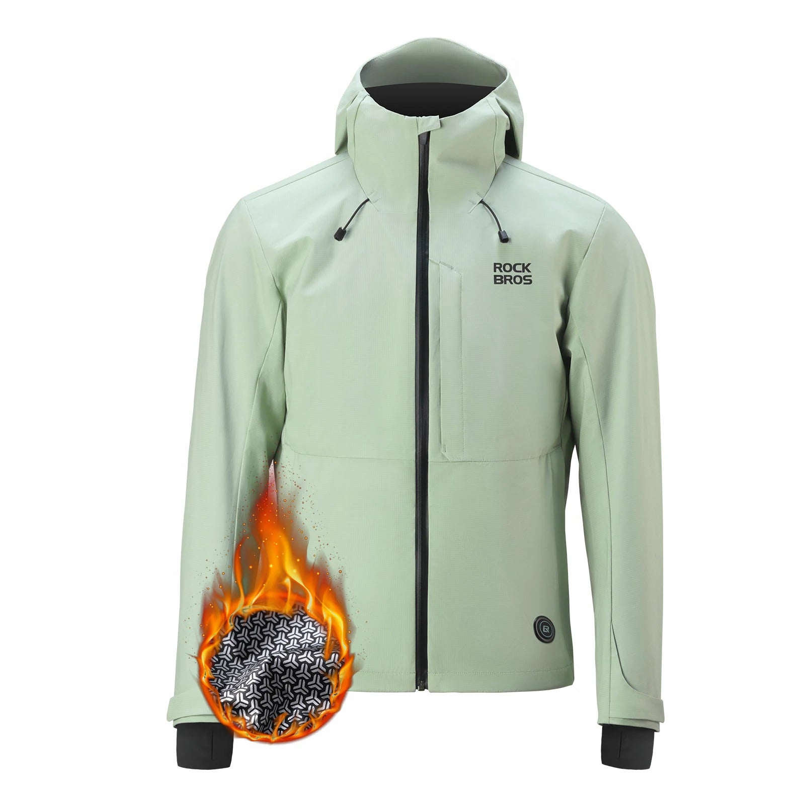Windproof graphene cycling jacket for men with adjustable heating settings#Color_Transparent Green