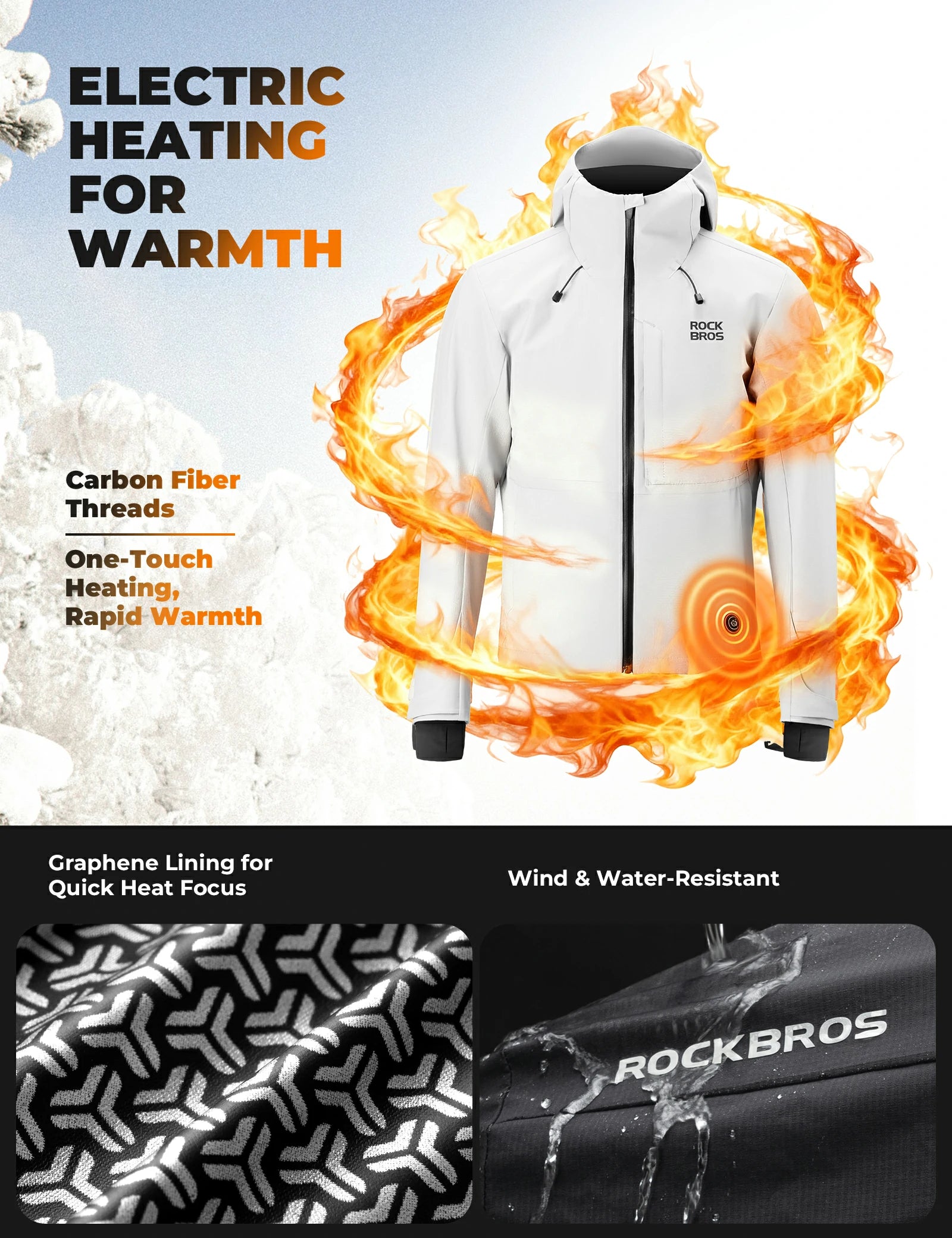 Windproof graphene cycling jacket for men with adjustable heating settings