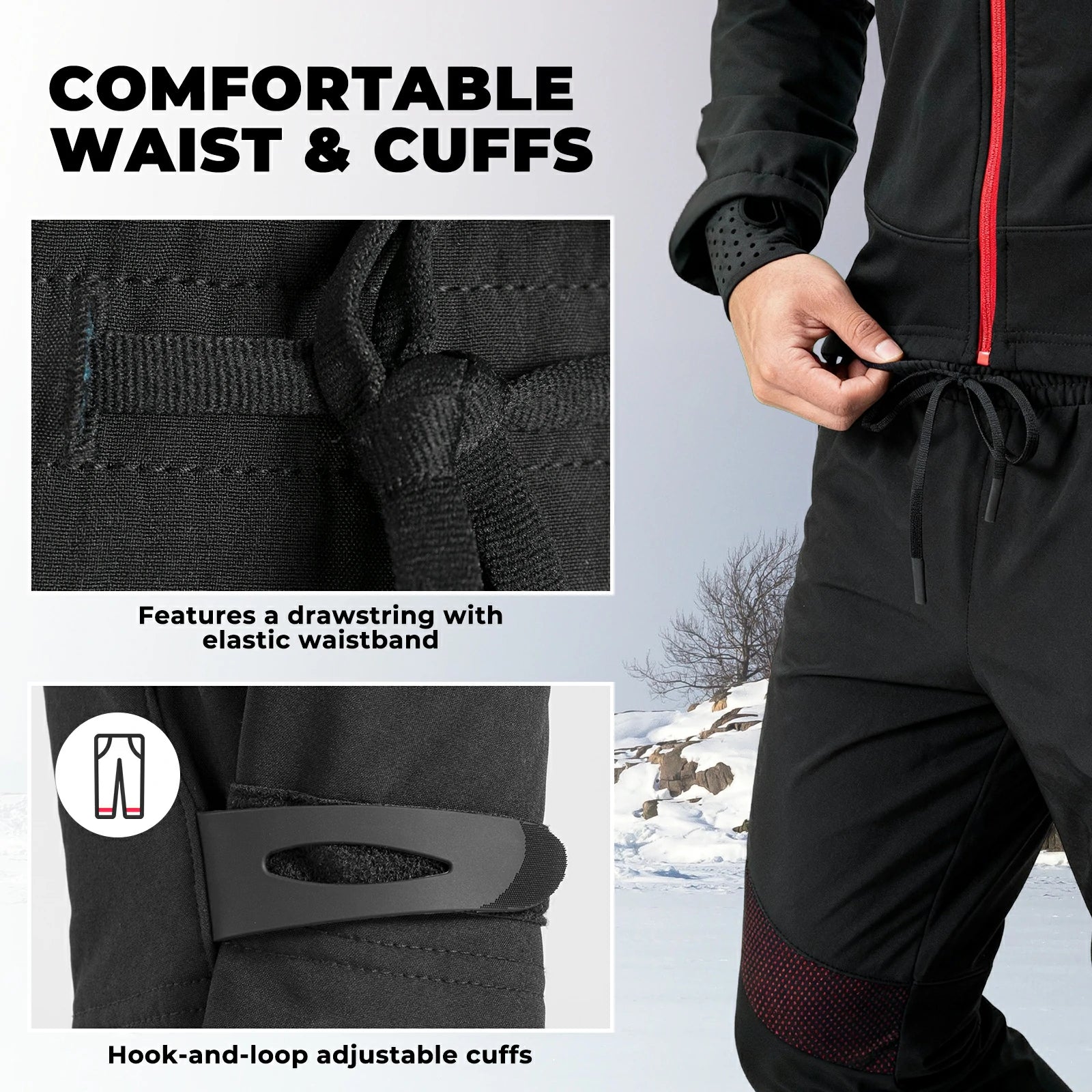 Men’s winter cycling trousers with waterproof windproof fabric and adjustable leg openings for a better fit.