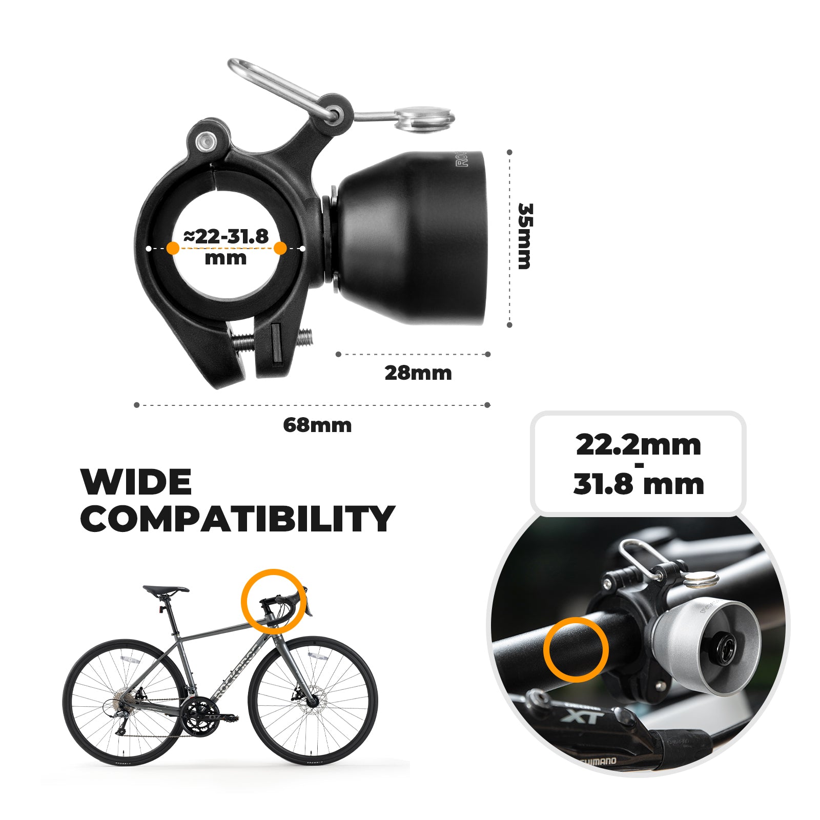 ROCKBROS mini bike bell copper alloy 90db for 22.2–31.8mm handlebars