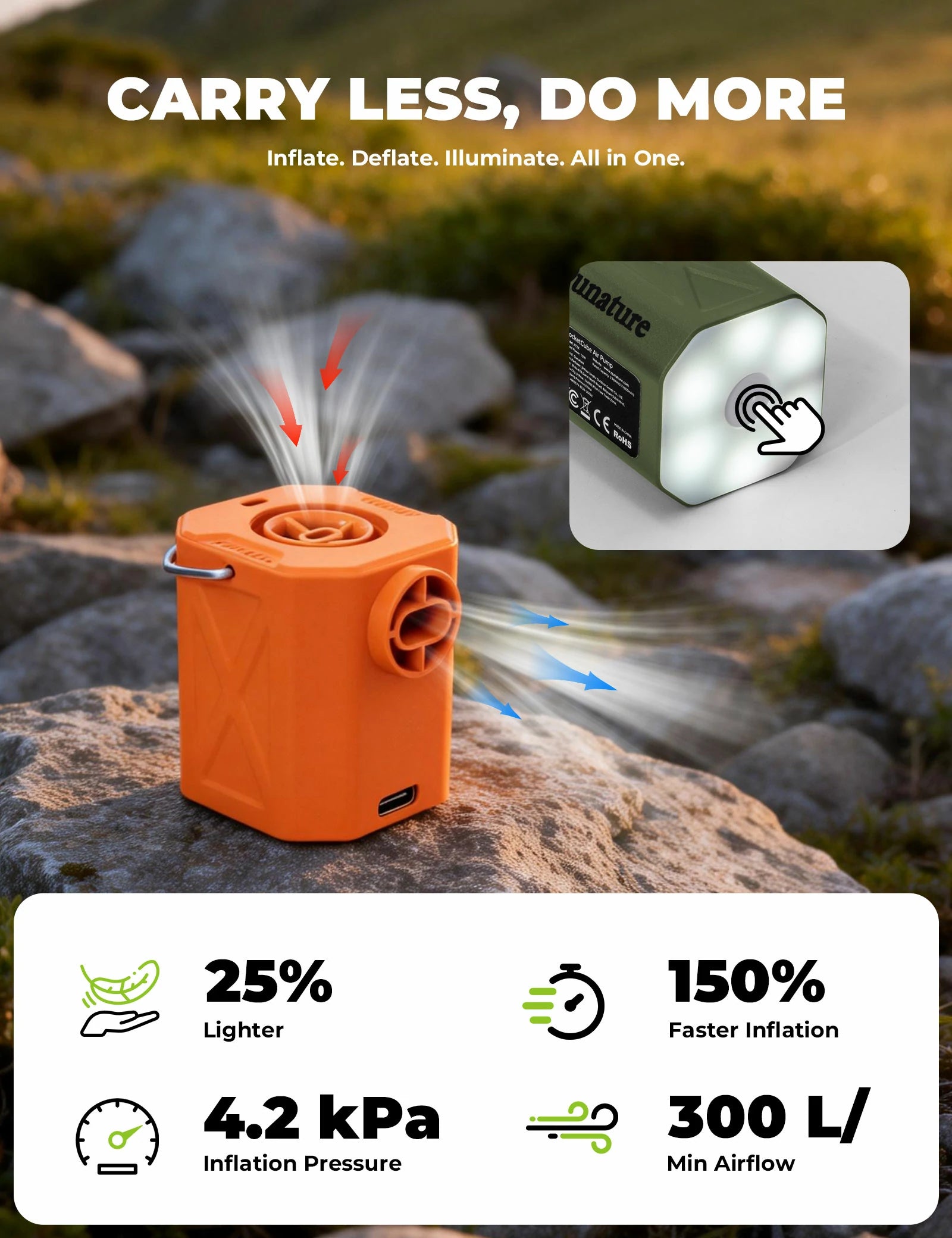 ultralight electric air pump for camping and outdoor use