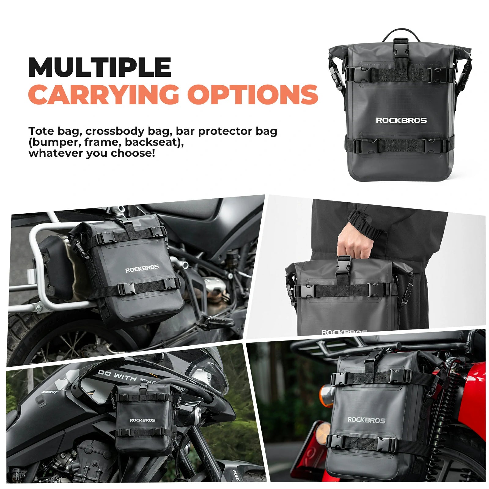 ROCKBROS motorcycle crash bar bag 100 waterproof with shoulder strap 5-7l