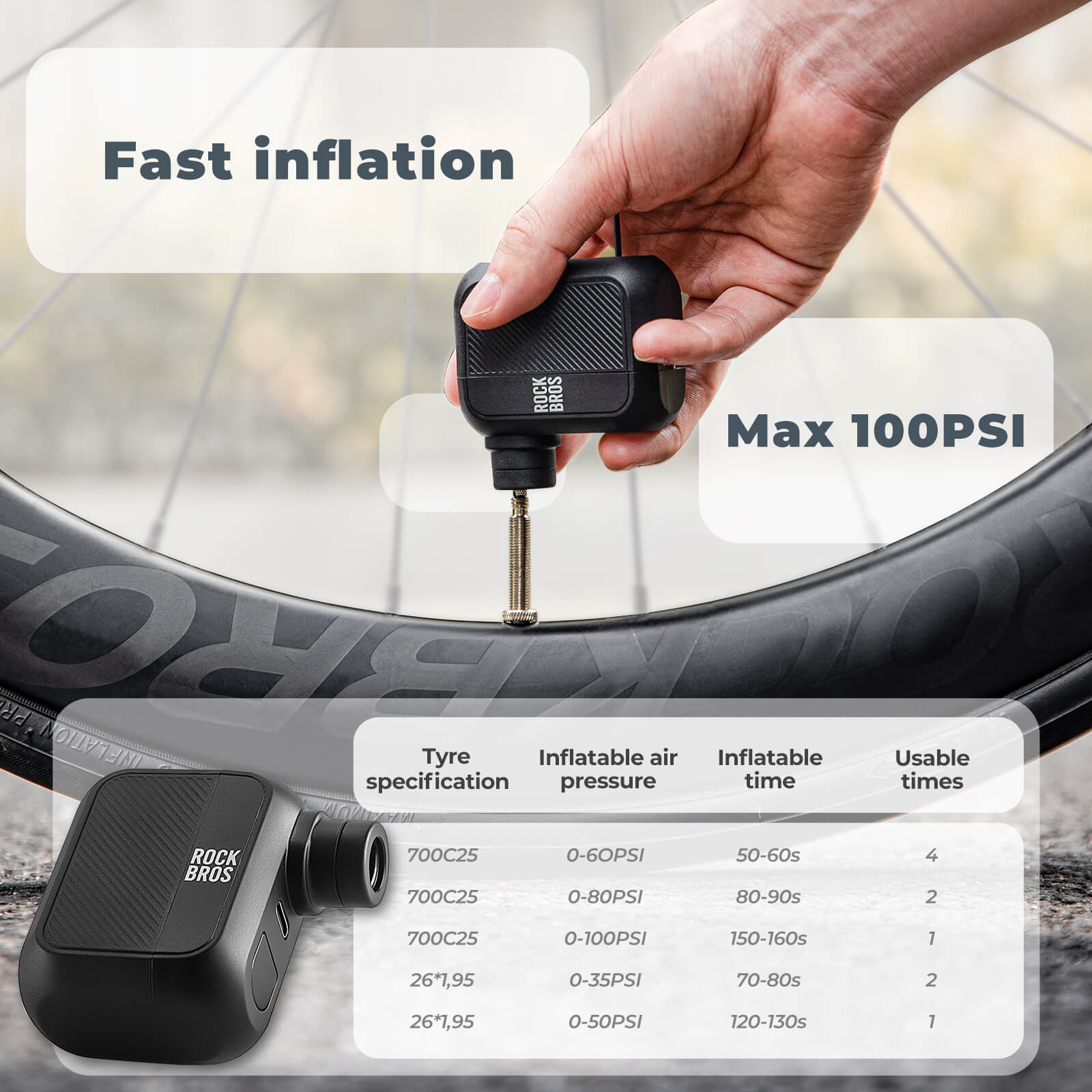 rockbros as110 mini electric air pump inflating road tyre
