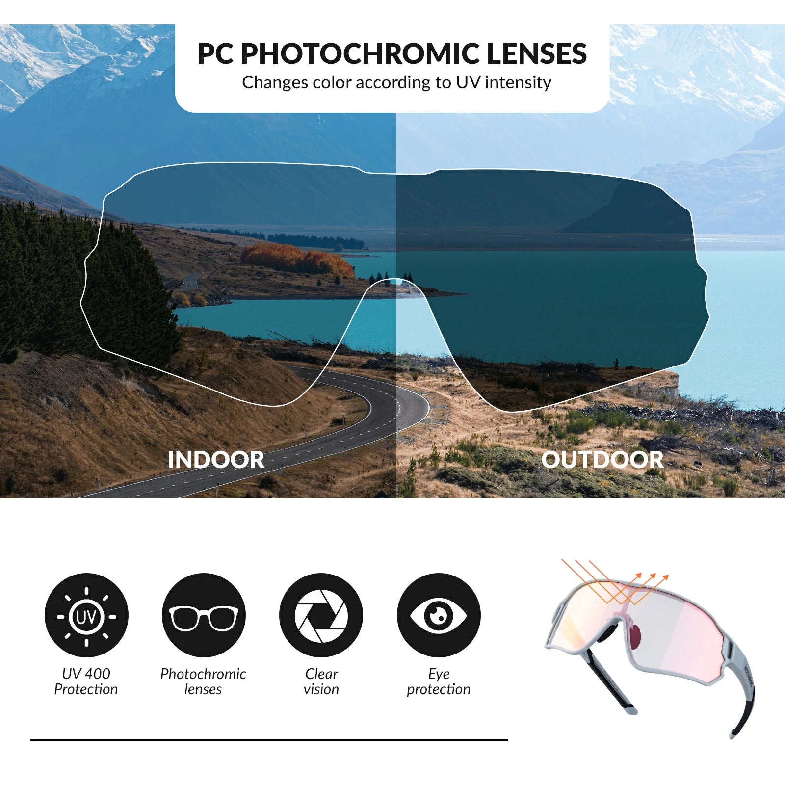 Cycling sunglasses photochromic uv400 protection for men and women#Color_Grey