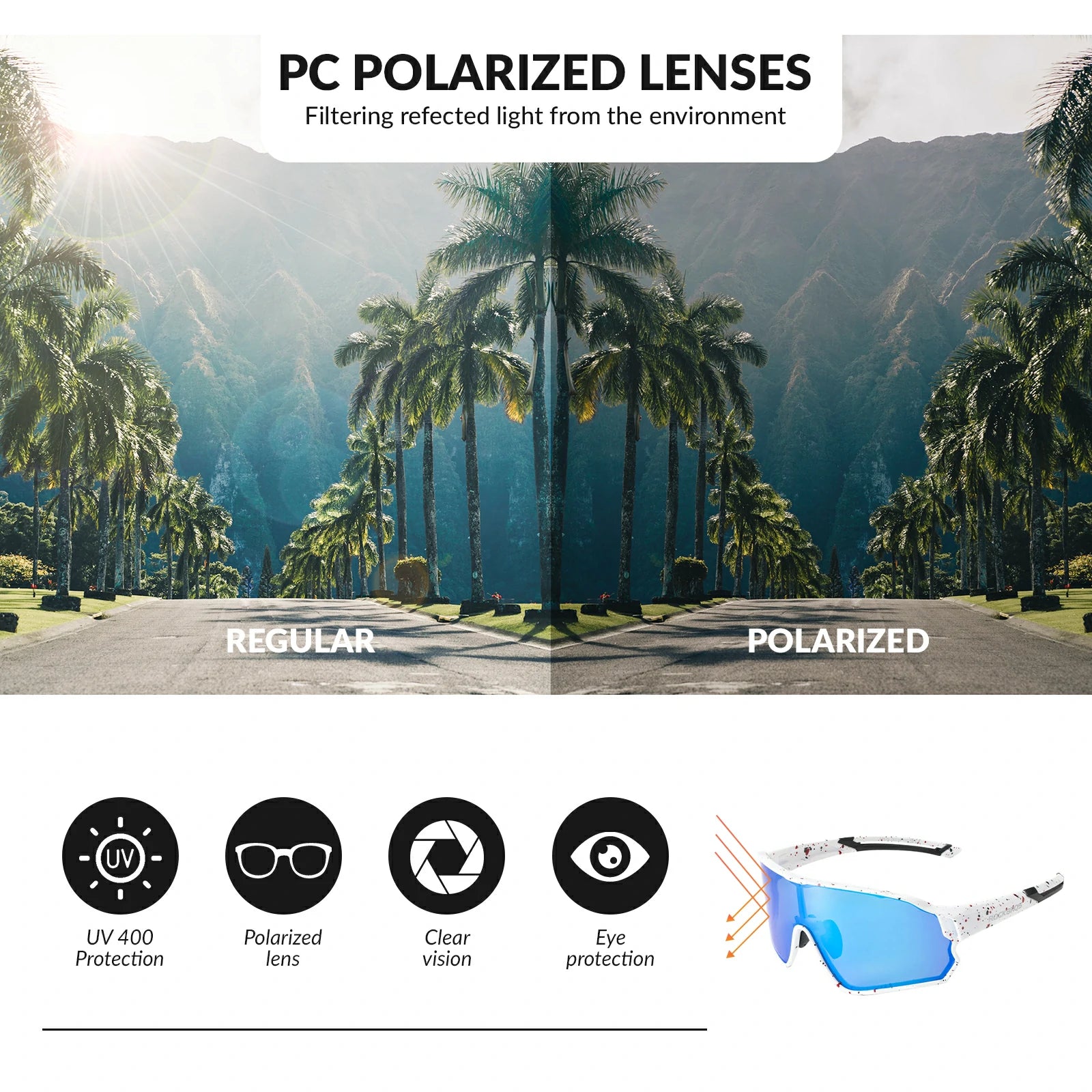 Full frame sports sunglasses with polarized lenses uv400 protection#Color_Speckled White