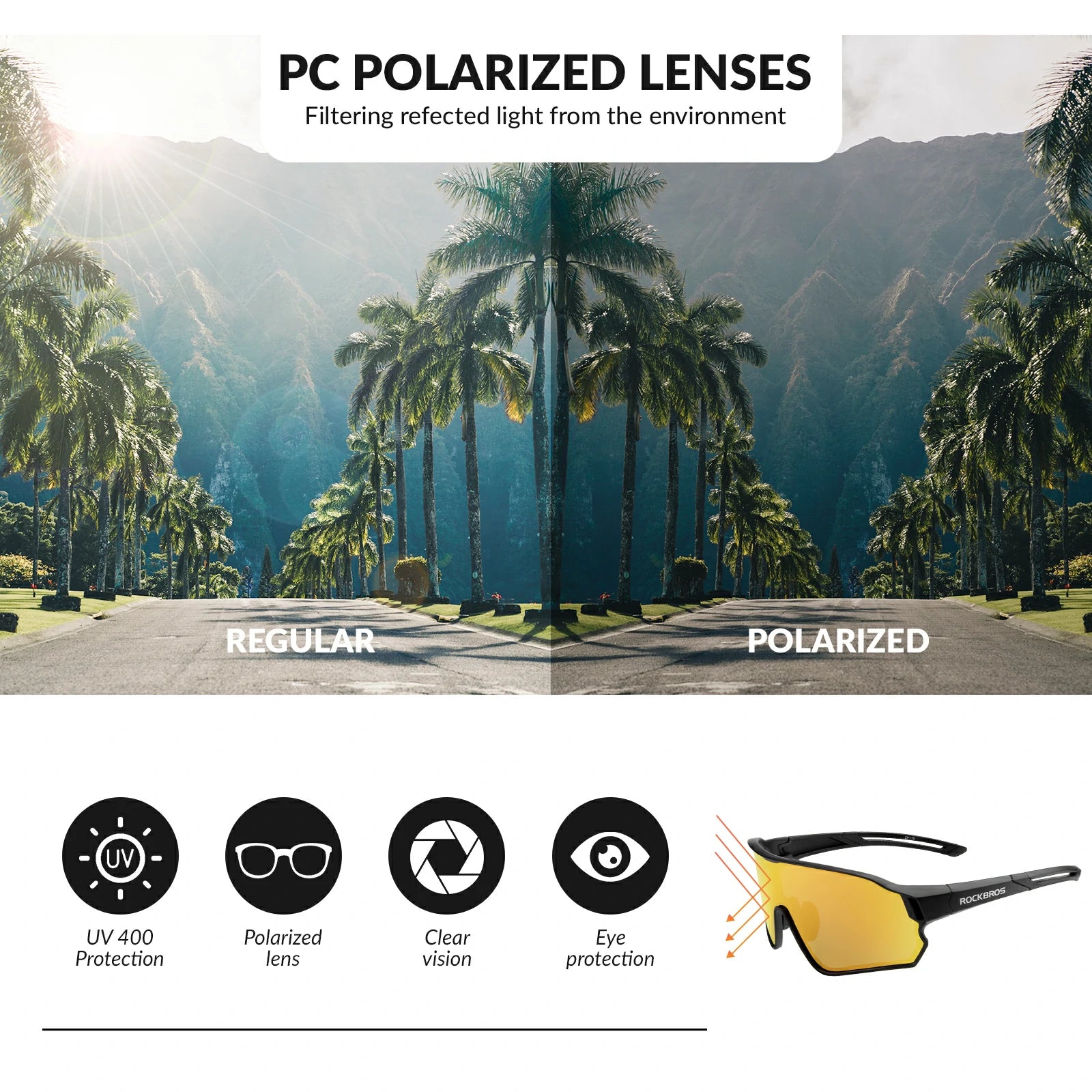 Full frame sports sunglasses with polarized lenses uv400 protection#Color_Black