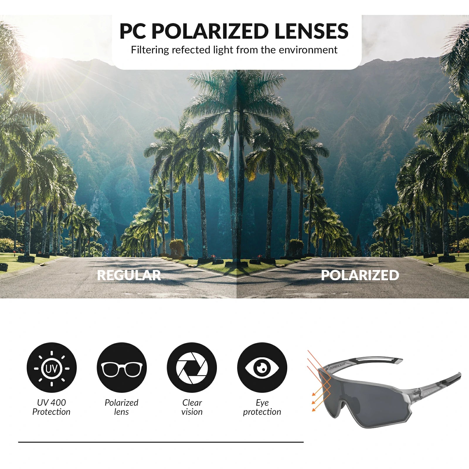 Full frame sports sunglasses with polarized lenses uv400 protection#Color_Dark Grey