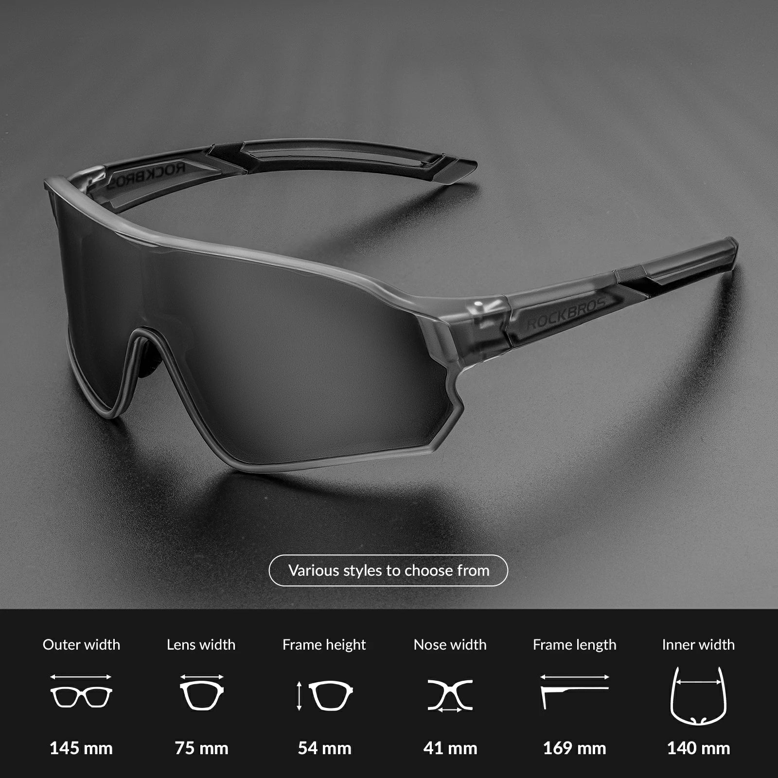Full frame sports sunglasses with polarized lenses uv400 protection#Color_Dark Grey