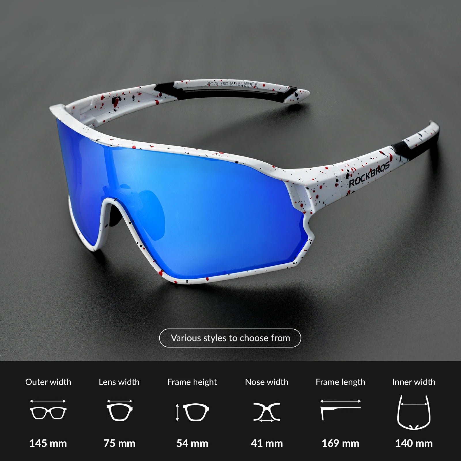 Full frame sports sunglasses with polarized lenses uv400 protection#Color_Speckled White