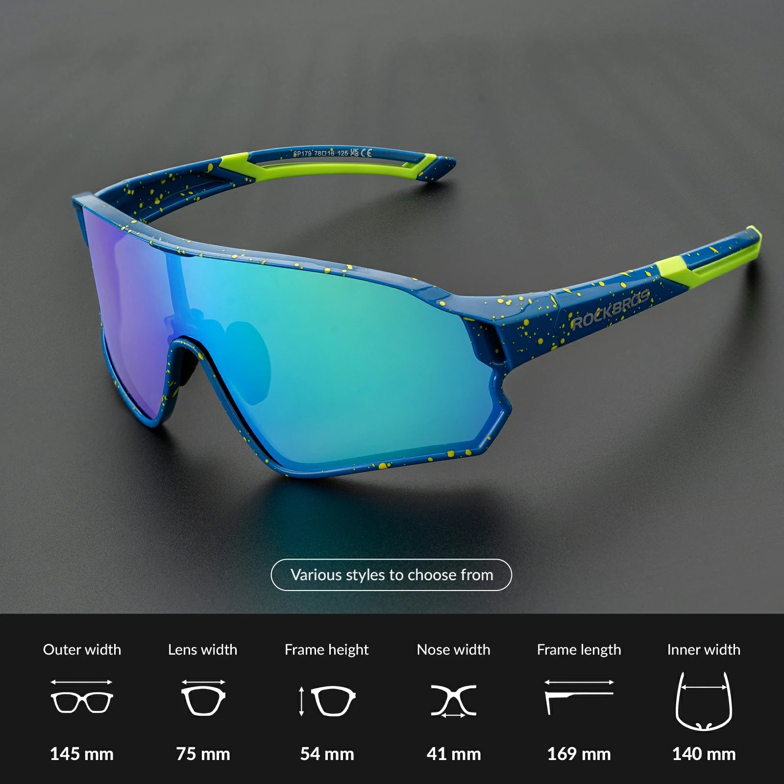 Full frame sports sunglasses with polarized lenses uv400 protection#Color_Speckled Blue