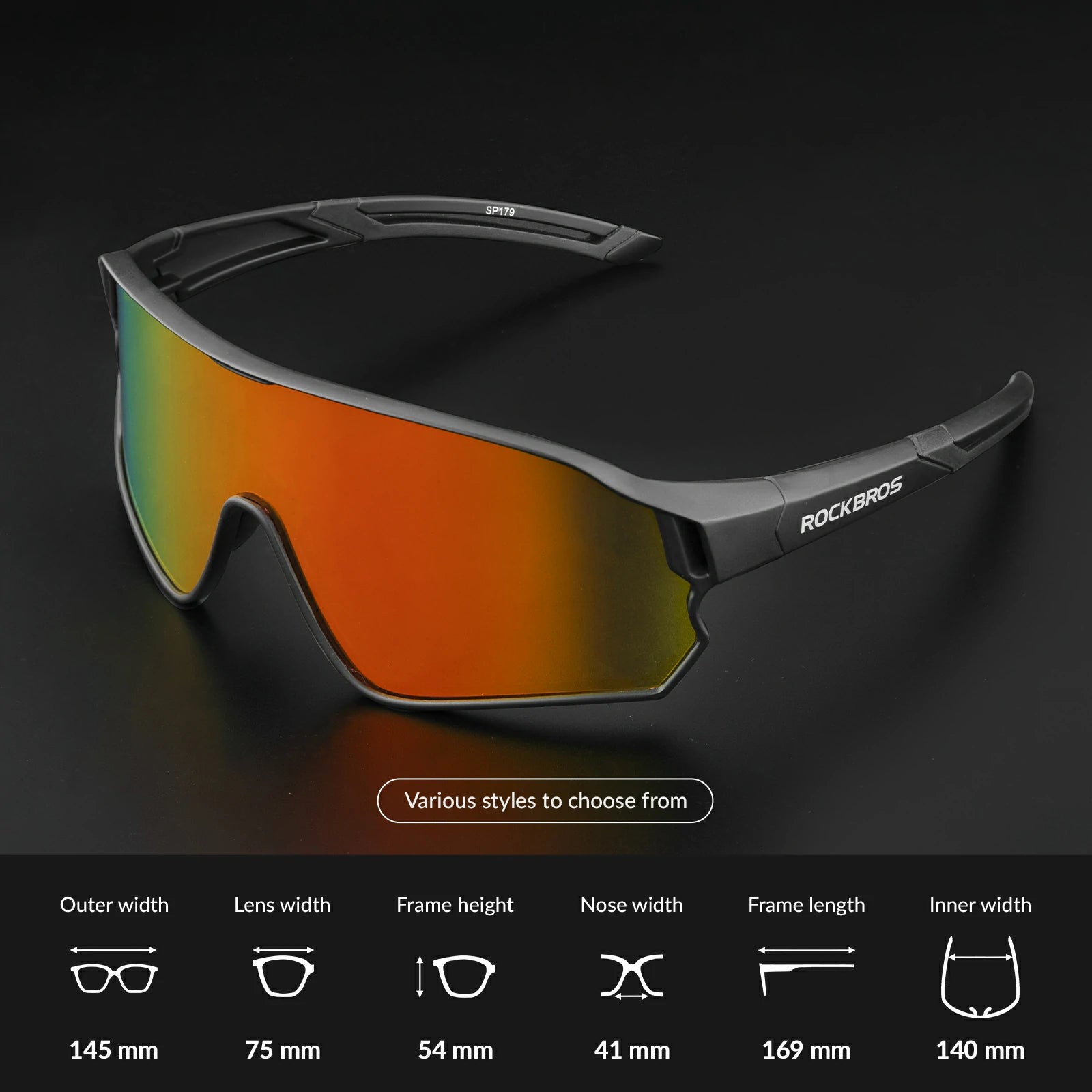 Full frame sports sunglasses with polarized lenses uv400 protection#Color_Black
