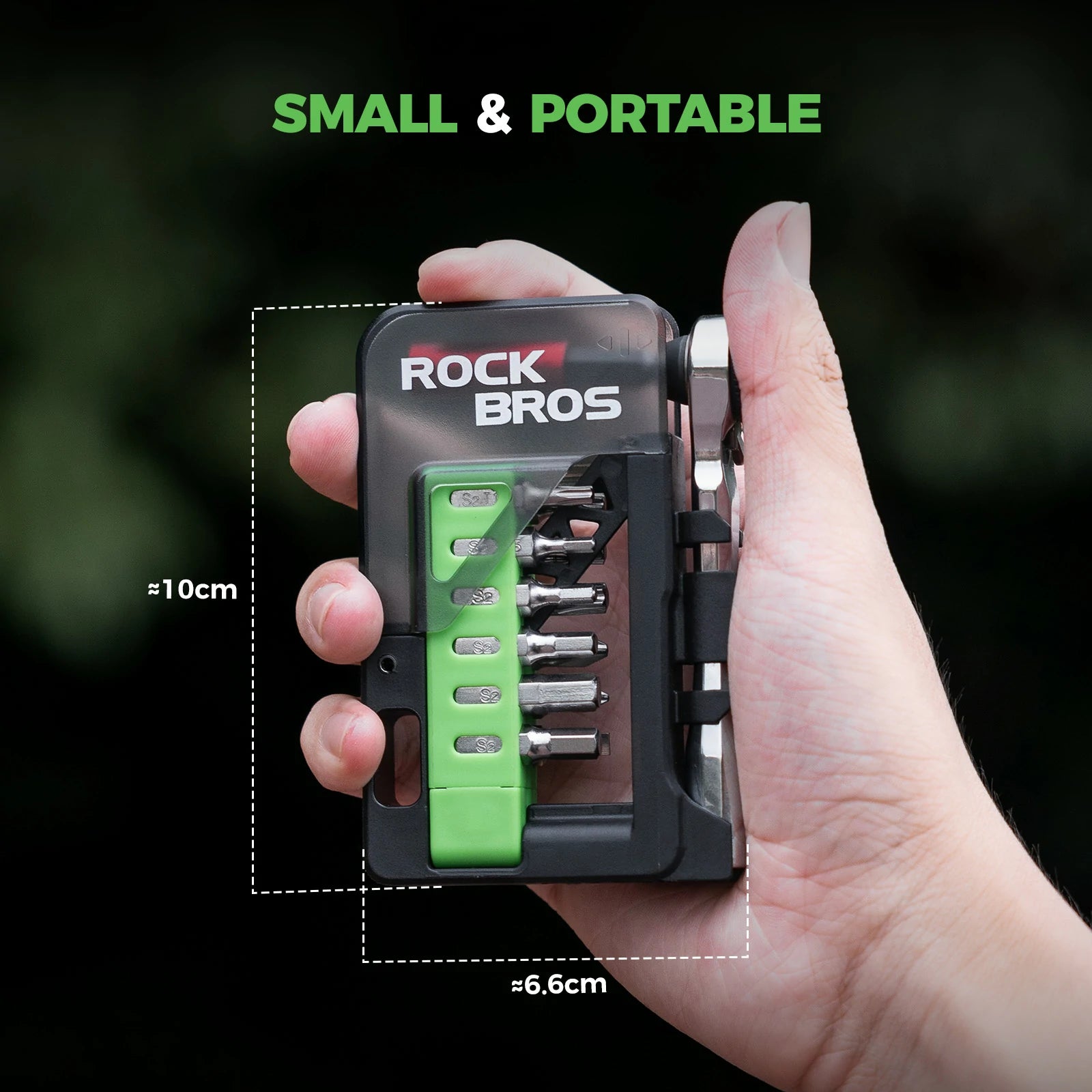 Portable cycling tool kit with mini ratchet and 12 bits for bikes