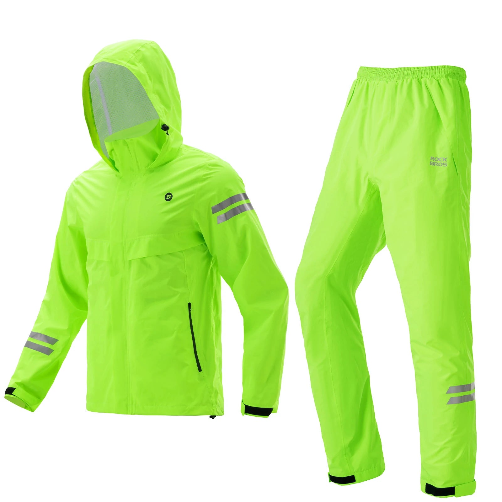 Rockbros waterproof cycling rain suit worn in wet weather conditions