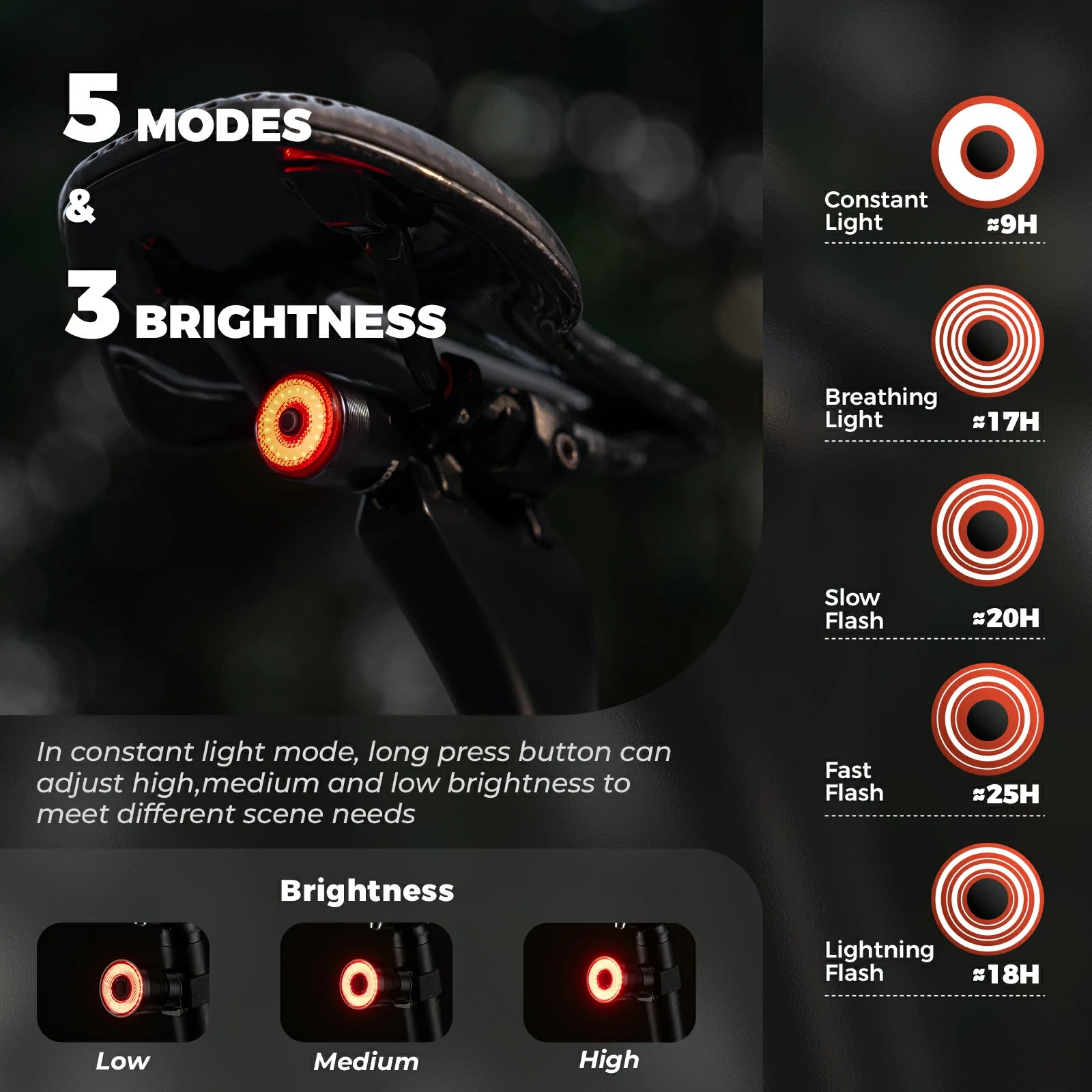 q5mini smart bike rear light ipx6 waterproof led brake light for cycling