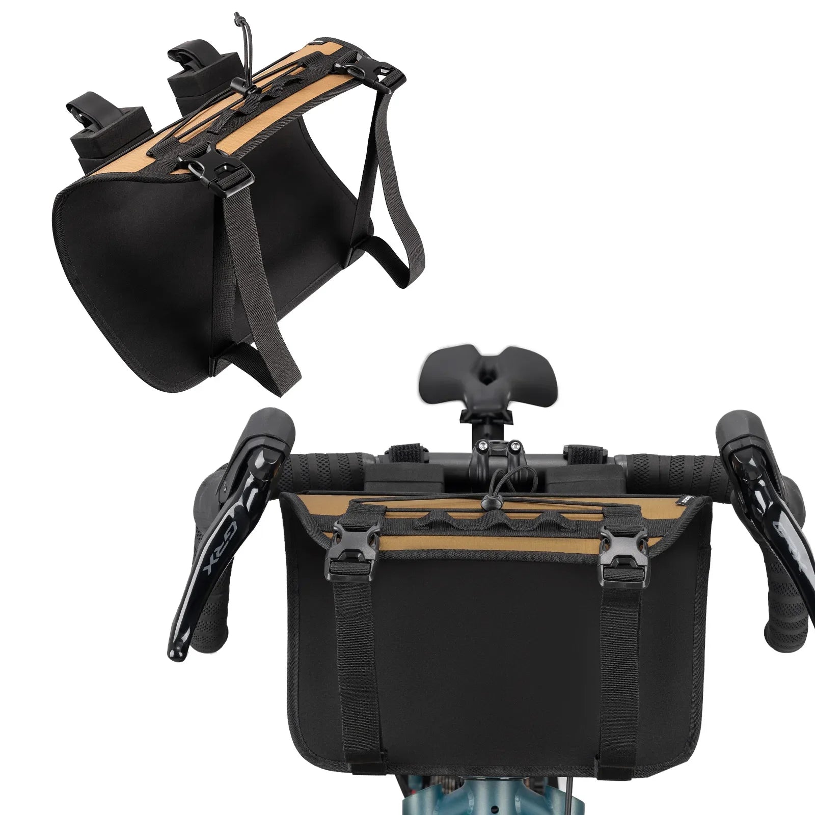 A khaki adjustable handlebar cradle bike bag carrier #color_Khaki