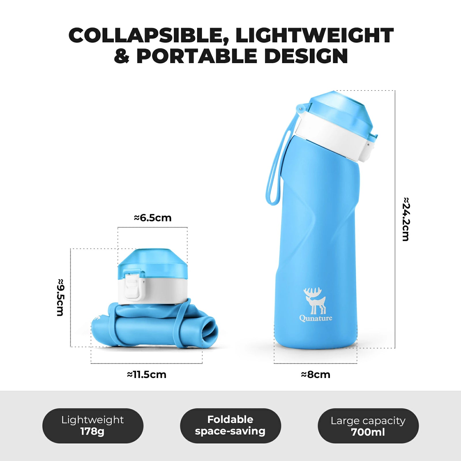 qunature 700 ml collapsible silicone water bottle #Color_Blue