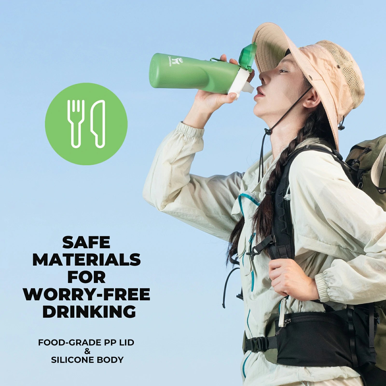 qunature 700 ml collapsible silicone water bottle #Color_Green