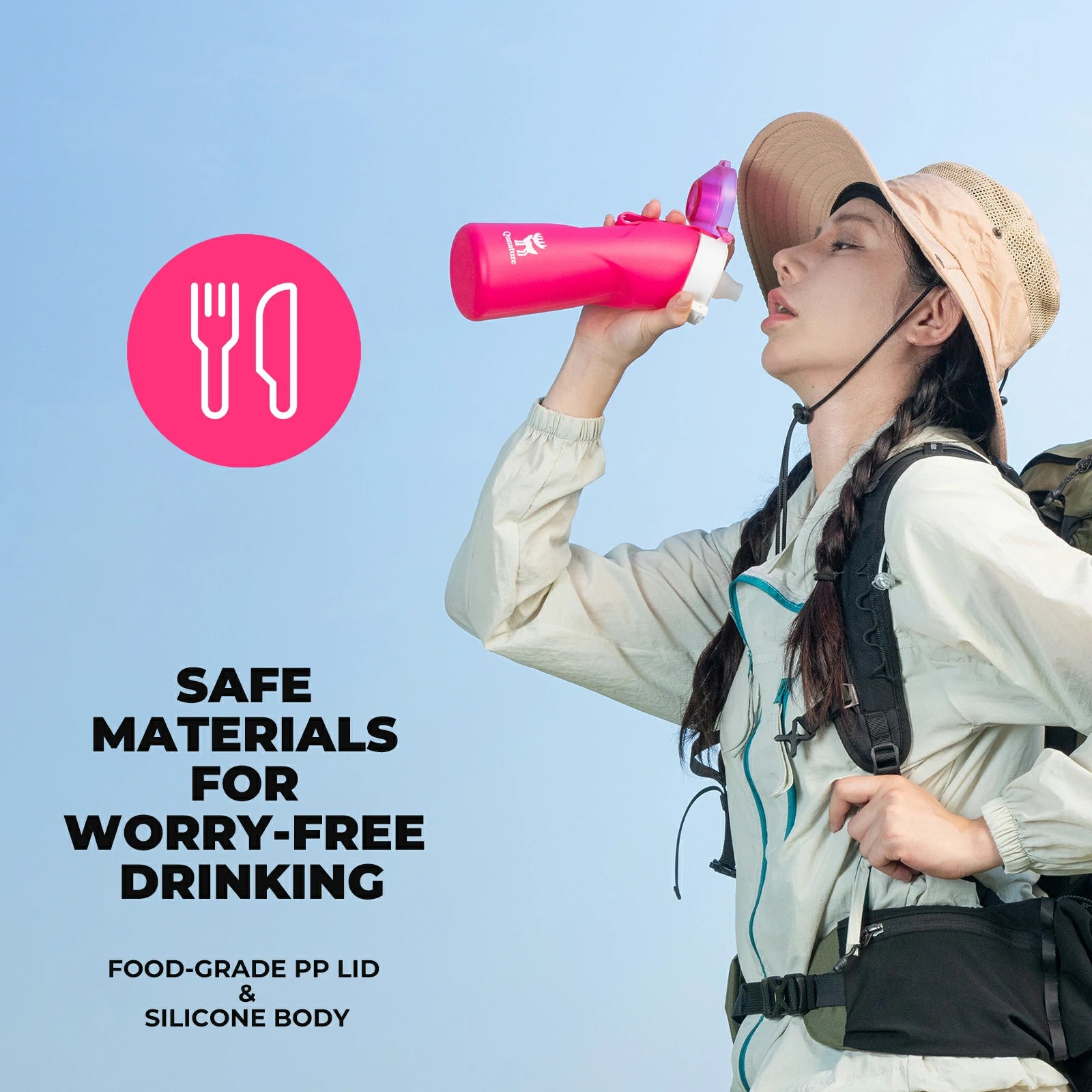 qunature 700 ml collapsible silicone water bottle #Color_Pink