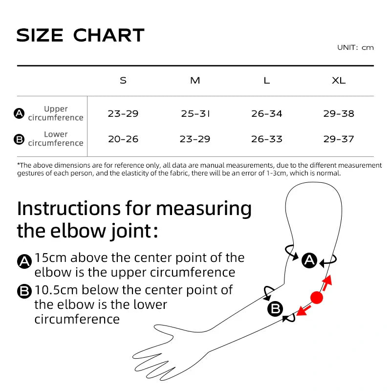 Recommended size chart for this elbow pad
