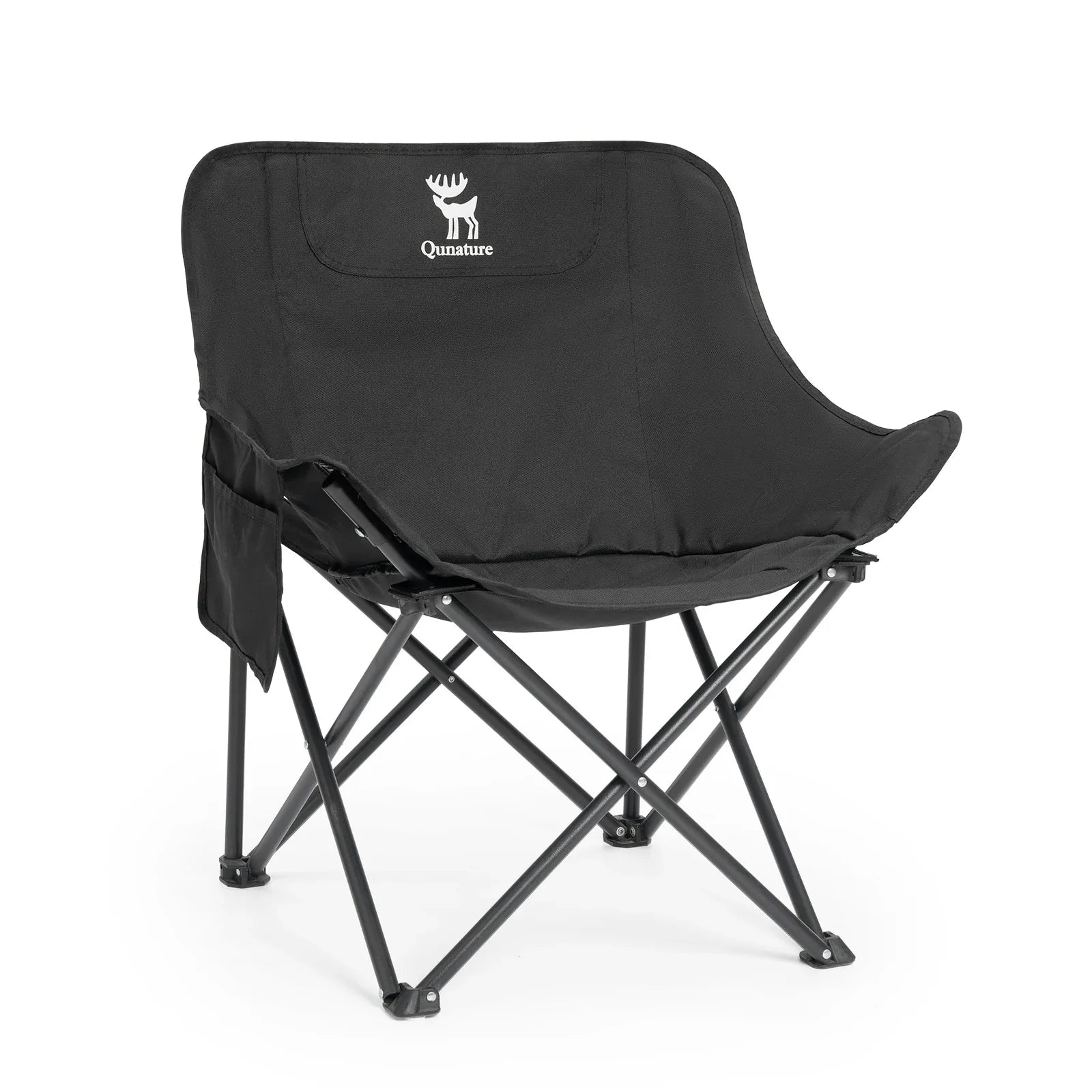 Black folding chair with a logo on a white background#color_black